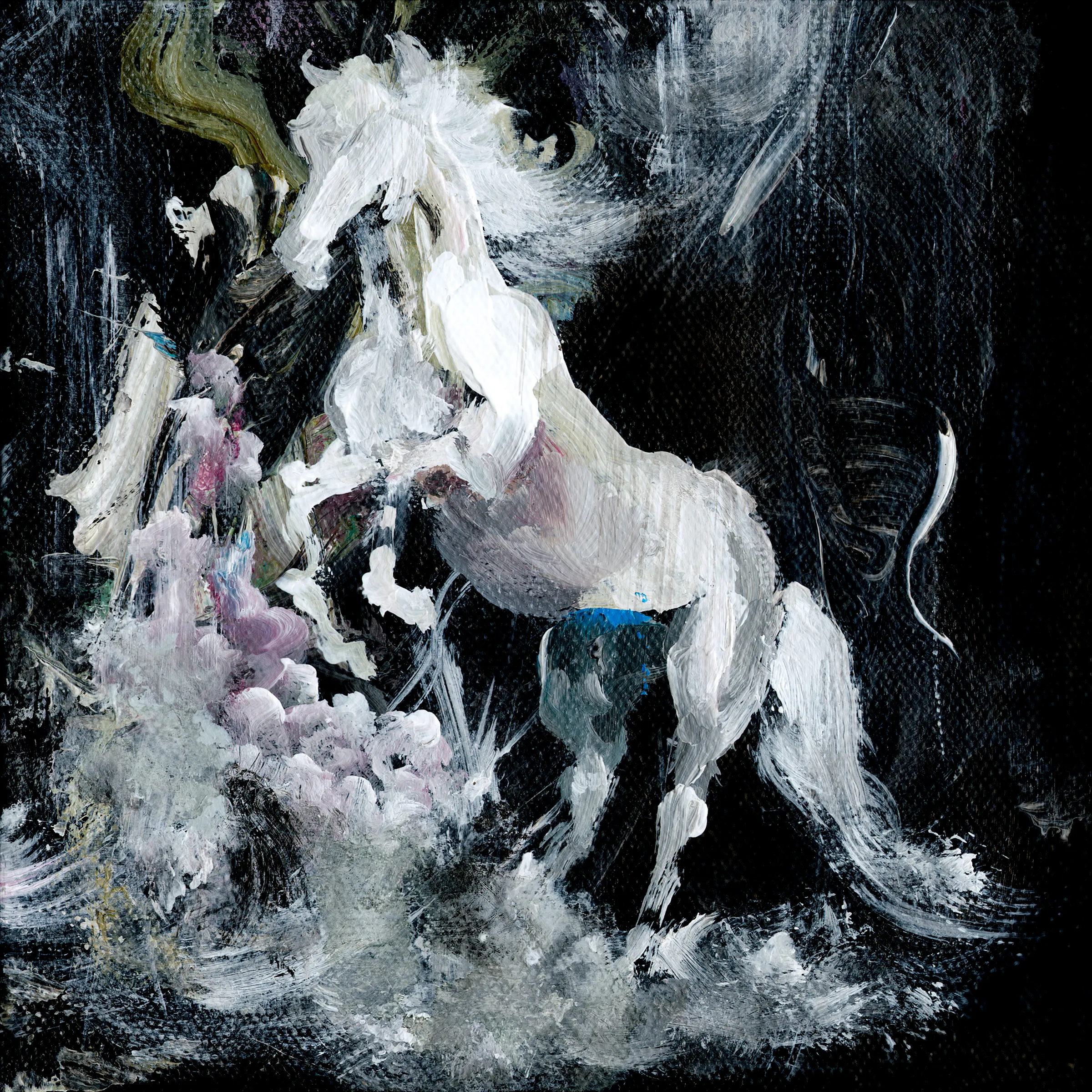 This is 4 of 4 canvases to make one complete painting. The white horse is used to signify strength and hope. The idea comes from the saying the whole is greater than the sum of its parts. This piece was specifically created as the prize art for R3 P1cky curation. I wanted to create something to pay tribute to an event that benefited the whole community.