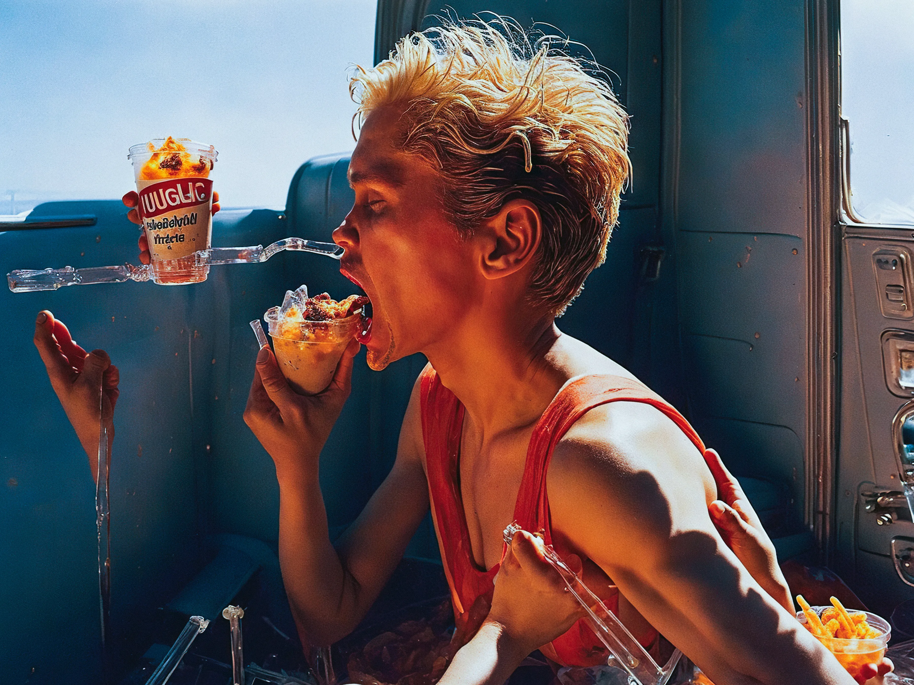 ‘Excessize’ collection of 12 unique works which served as a precursor to the award-winning series ‘Life in West America’, offers a critical depiction of American consumerism and the fast food culture.  
Created in 2022, Rainisto employs the visual style of vintage Americana photography and the capabilities of early custom finetuned diffusion models. Each piece captures the post-war United States atmosphere, examining mass production, overconsumption, excess and food uniformity. It draws parallels between the mass production of fast food and AI’s emphasis on efficiency and scalability, suggesting a trend towards cultural and creative homogenization.