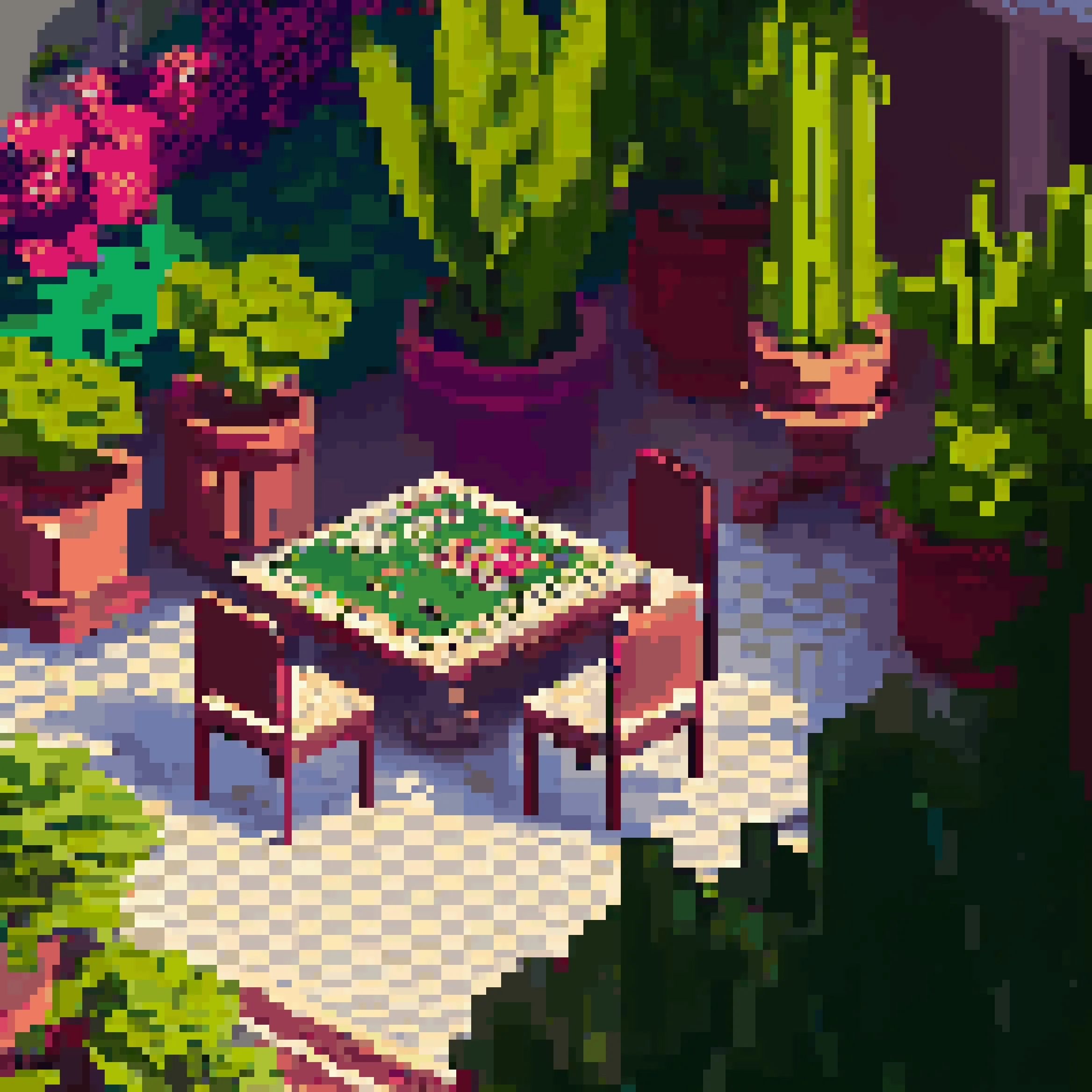 My grandpa had a terrace with a table on his patio. A very beautiful spot right between the garden and the living room. I recall he'd summon us to play Turista Mundial (The Mexican version of Monopoly), so we just sat there and played for hours, while drinking a soda or a hot chocolate. 

Those days are so far away, yet these impressions stuck with me. I love being able to represent it somehow at my age.