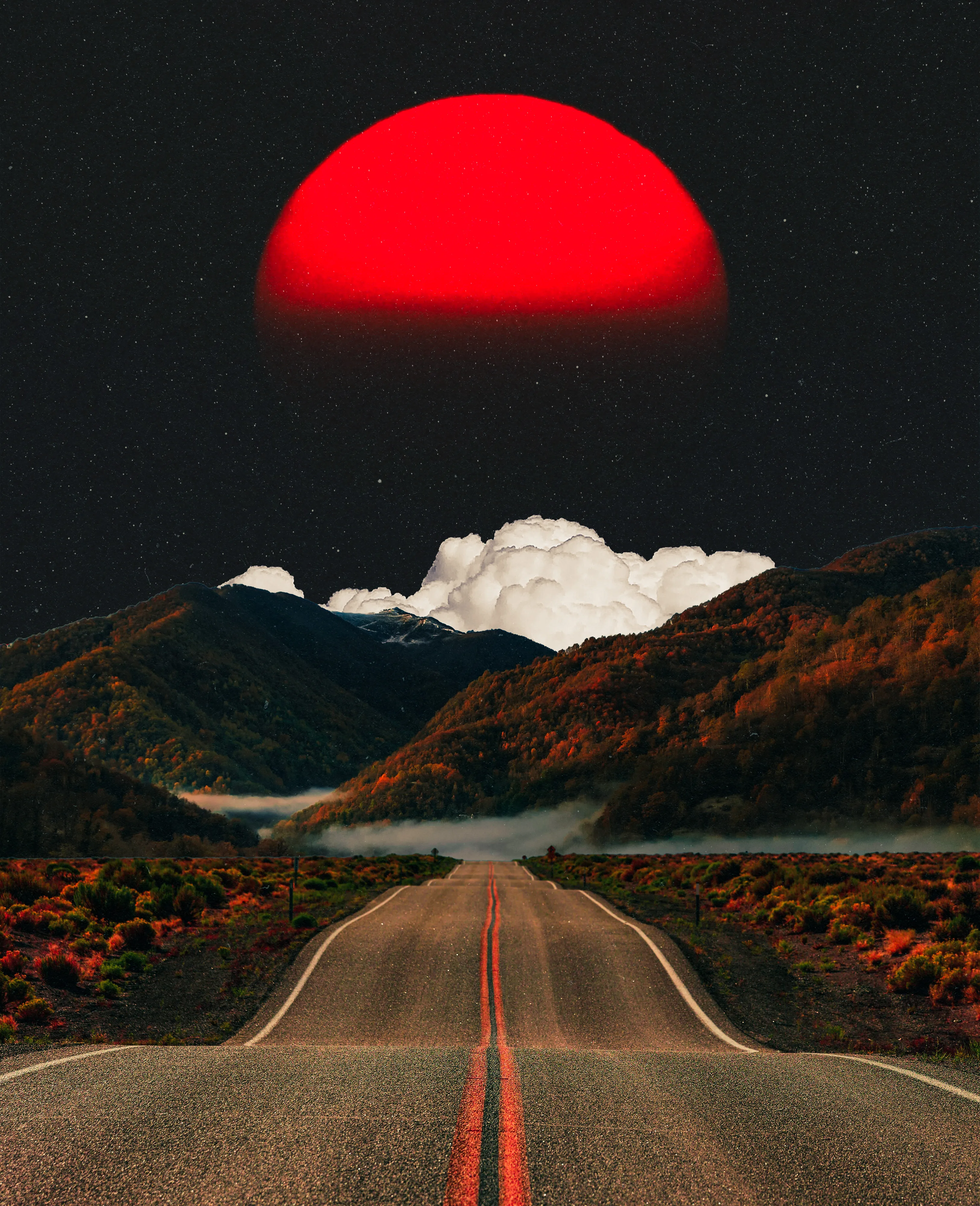 Staring down a wavy road in the middle of the night. The first installment of Red Season by POST WOOK.