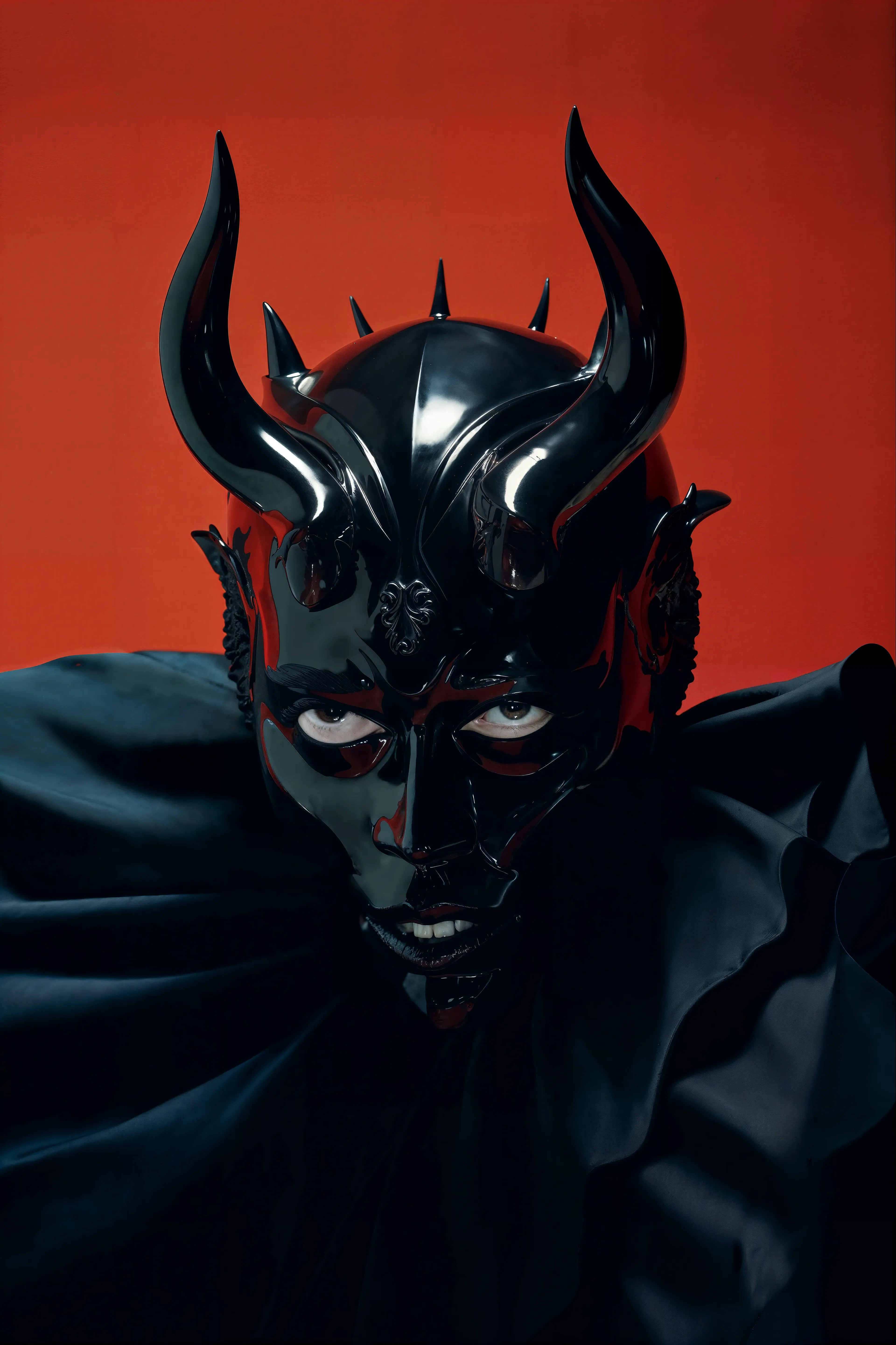 "Power," as a piece, delves into the theatrics of dominance, with a humanized mask that reveals more than it conceals, suggesting an uneasy truce with the wearer's own authority. The polished black horns and the direct gaze, set against the stark contrast of an oversized ruffle, evoke not only the exertion of influence but also the vulnerability inherent in the performance of power. This attire, a nod to the ostentatious garb of the past, adds a layer of drama, signifying the often-overwrought display associated with positions of command.

The ruffle, historically a marker of status, here becomes a symbol of the sometimes-cumbersome weight that power entails, implying a sense of insecurity that accompanies public scrutiny. As Freud posited, "The first human who hurled an insult instead of a stone was the founder of civilization," suggesting that the exertion of power is a fundamental, yet complex human trait. "Power" invites viewers to reflect on this duality—the allure of influence against the backdrop of the internal struggle and the cost of maintaining such an image in the relentless gaze of society.

"Expressions of ID" is a collection of AI-generated portraits that explore the various facets of Freud's concept of the id, each image delving into the different primal forces that compose our deepest psychological drives.