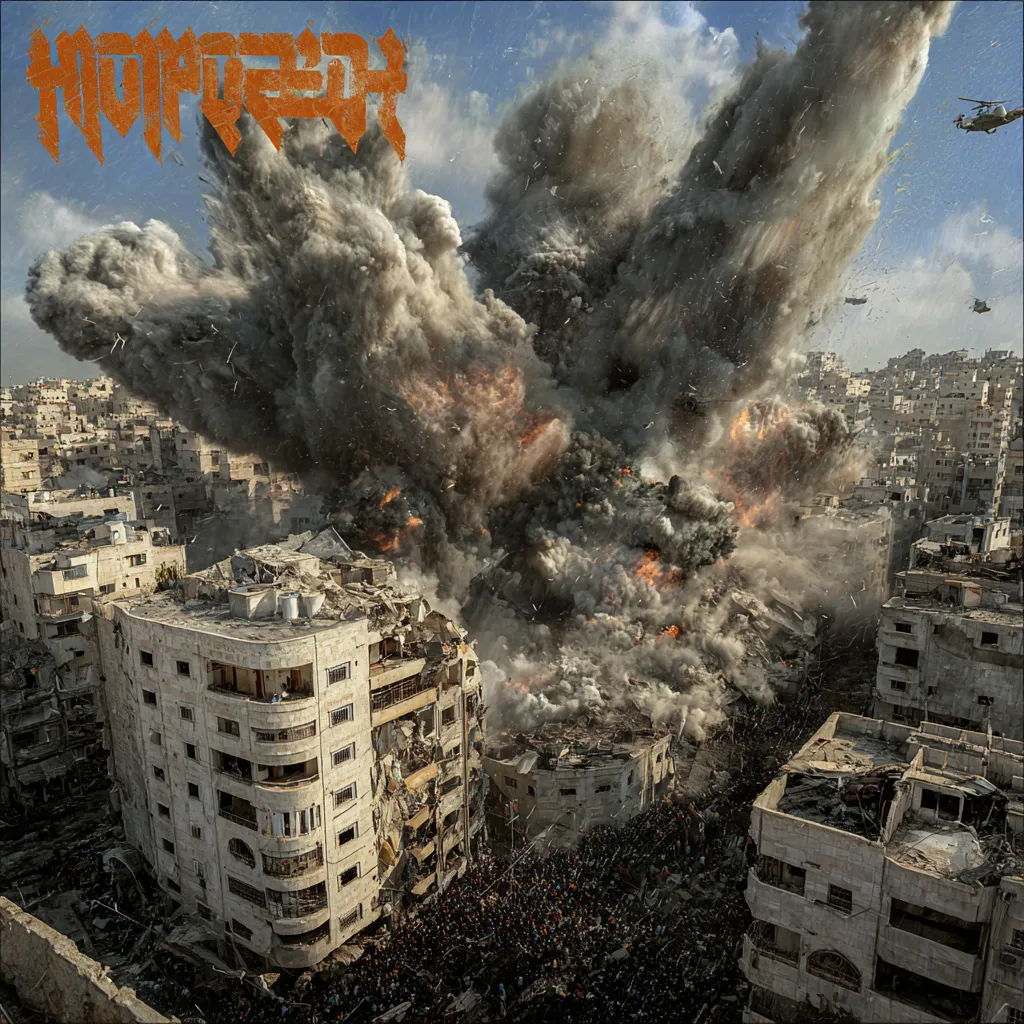 PARENTAL ADVISORY: WORLD WAR VI is an AI-assisted art series exploring the collision of conflict, nostalgia and design. The collection features 200 unique digital works presented as album covers recovered from a parallel timeline. Each cover is an artifact of visual culture from a world that feels familiar yet exists just beyond our own.

Drawing inspiration from the late 1990s and early 2000s hip-hop album era, each piece reimagines the aesthetics of power and identity through the lens of modern warfare in the Middle East. The result is an alternate cultural archaeology, where war becomes pop, memory becomes design and destruction transforms into beauty.

The images feel recognizable yet impossible, as if exported from another dimension. Hebrew, Arabic and English letters appear as fragmented signals, not legible words, but echoes of a forgotten code that might still hold meaning somewhere beyond this timeline.

Through maximalist composition, cinematic light and a heavy emotional charge, WORLD WAR VI captures the tension between the sacred and the violent - the beautiful and the broken. It reflects how culture absorbs chaos and turns it into myth.

The collection centers on scenes during World War VI in the Holy Land, reimagined through the lens of another reality, suspended between conflict and renewal.