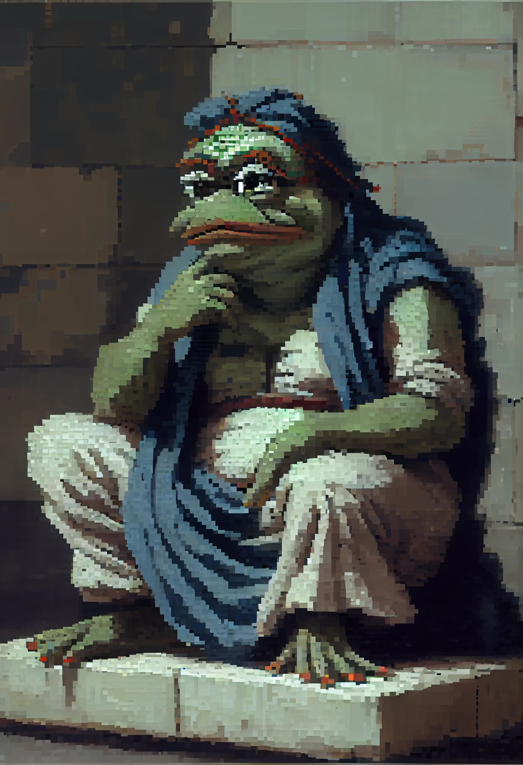 From the Amphibious ancient roads of Memepolis, a kind Philosopepe arrives at your doorstep. 

He asks: what is the beginning of our existence?-  
He crocs: The Mighty All-encompassing Blockchain of Ethereum.

From the OFFERS/BIDDERS edition of Memepolis. This exclusive item is limited to those who seek Memes... and also wisdom.