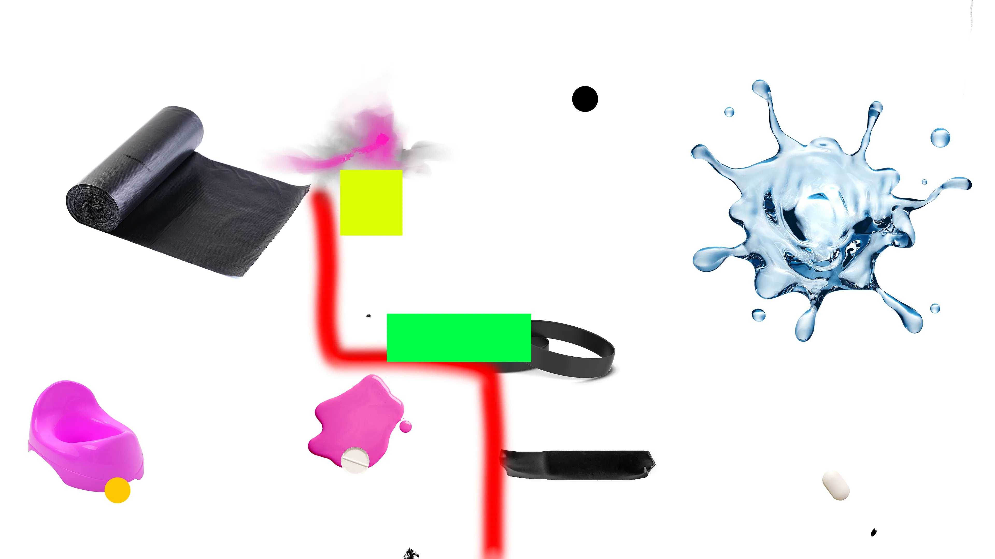 PLASTICS is a collection of 333 generative artworks. Each image is a unique composition using isolated stock photos that contain plastic, rubber & liquid material. The works are arranged using p5.js and rendered in a web browser. Once compiled, they are algorithmically titled to iterate soap formulas & shampoo chemical ingredients.