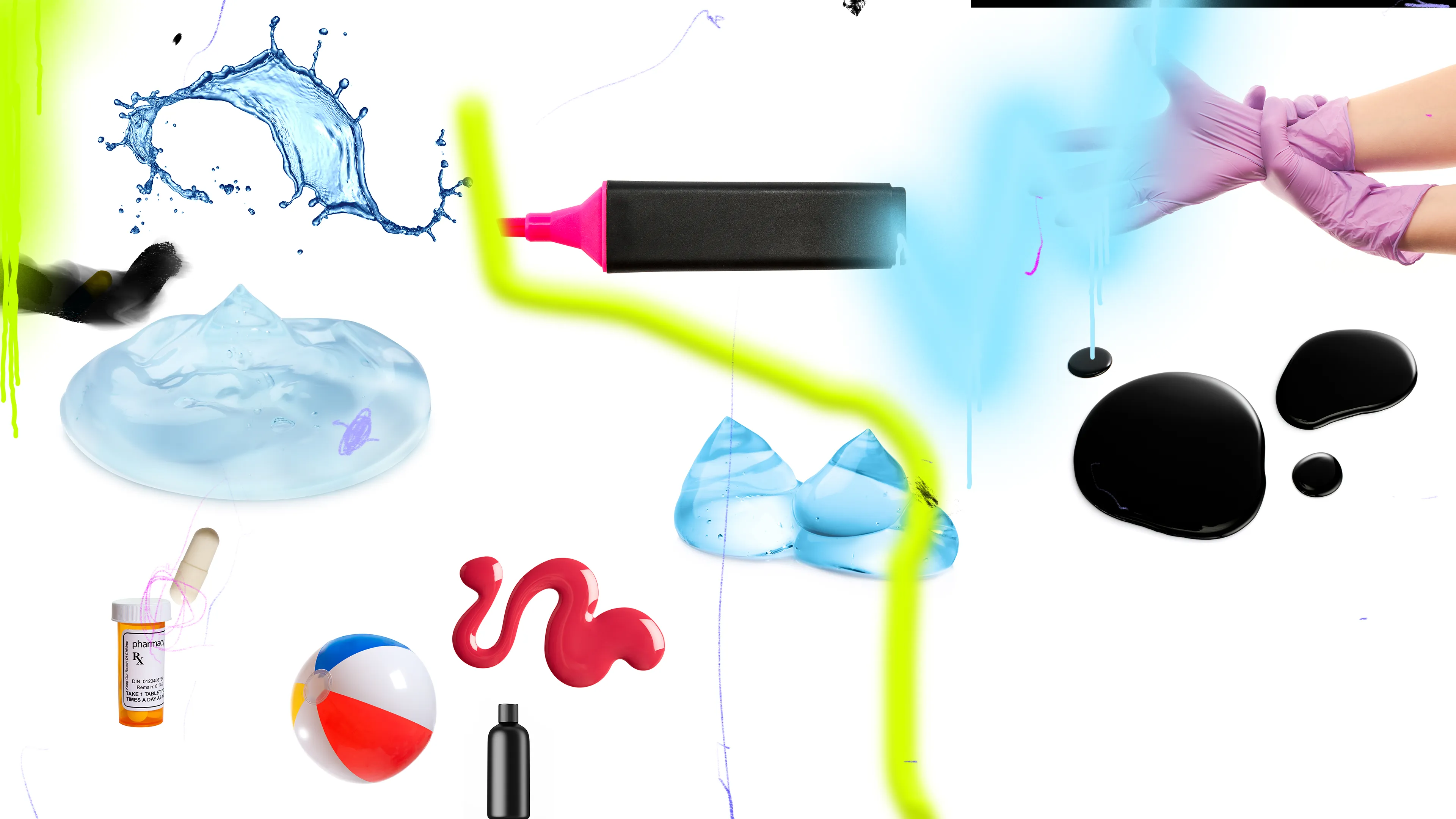 PLASTICS is a collection of 333 generative artworks. Each image is a unique composition using isolated stock photos that contain plastic, rubber & liquid material. The works are arranged using p5.js and rendered in a web browser. Once compiled, they are algorithmically titled to iterate soap formulas & shampoo chemical ingredients.