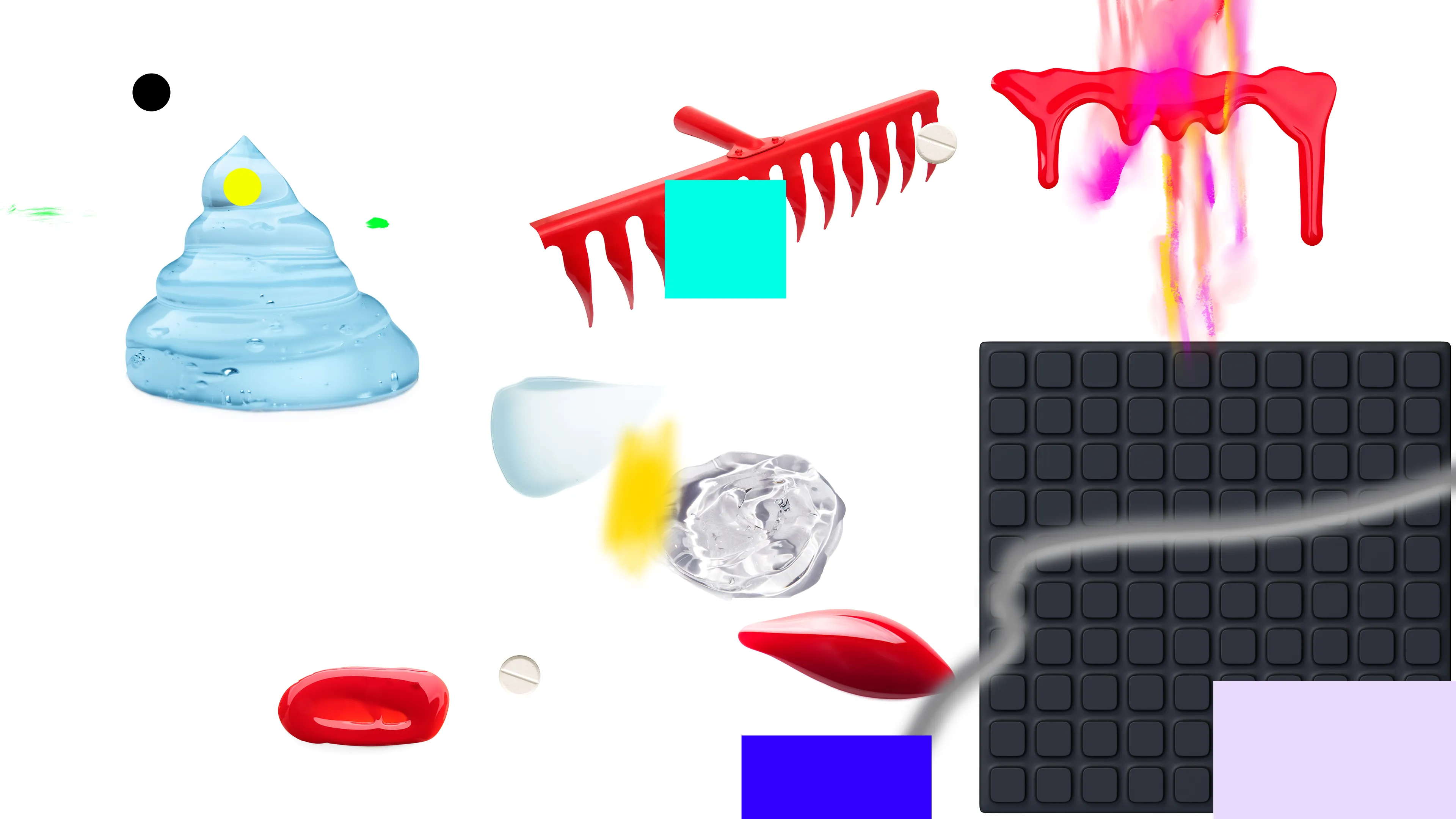 PLASTICS is a collection of 333 generative artworks. Each image is a unique composition using isolated stock photos that contain plastic, rubber & liquid material. The works are arranged using p5.js and rendered in a web browser. Once compiled, they are algorithmically titled to iterate soap formulas & shampoo chemical ingredients.
