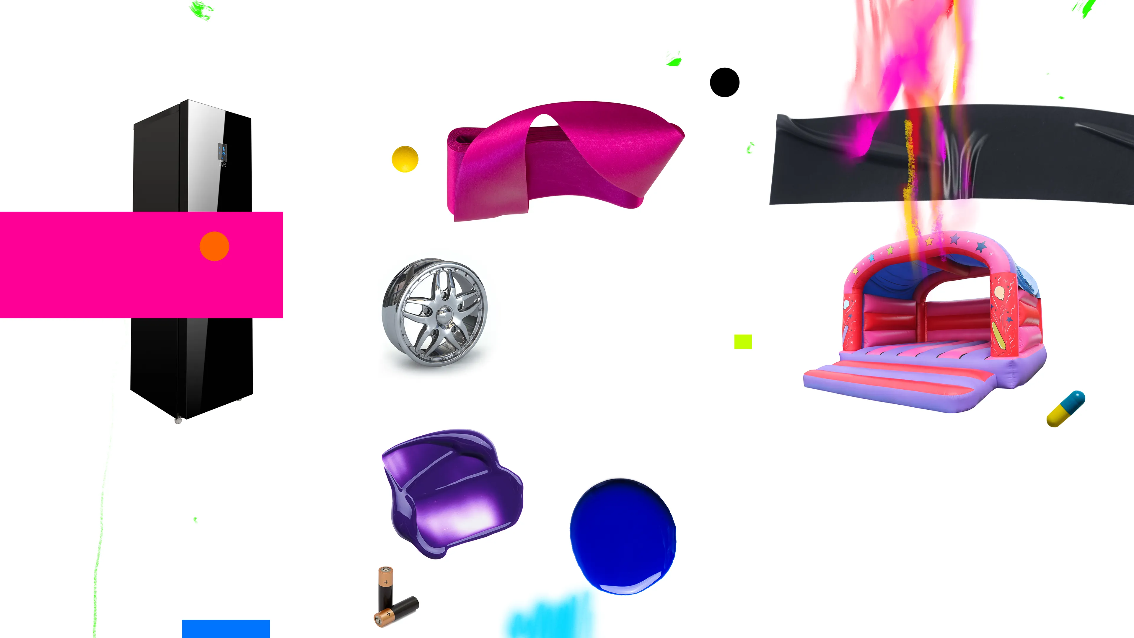 PLASTICS is a collection of 333 generative artworks. Each image is a unique composition using isolated stock photos that contain plastic, rubber & liquid material. The works are arranged using p5.js and rendered in a web browser. Once compiled, they are algorithmically titled to iterate soap formulas & shampoo chemical ingredients.