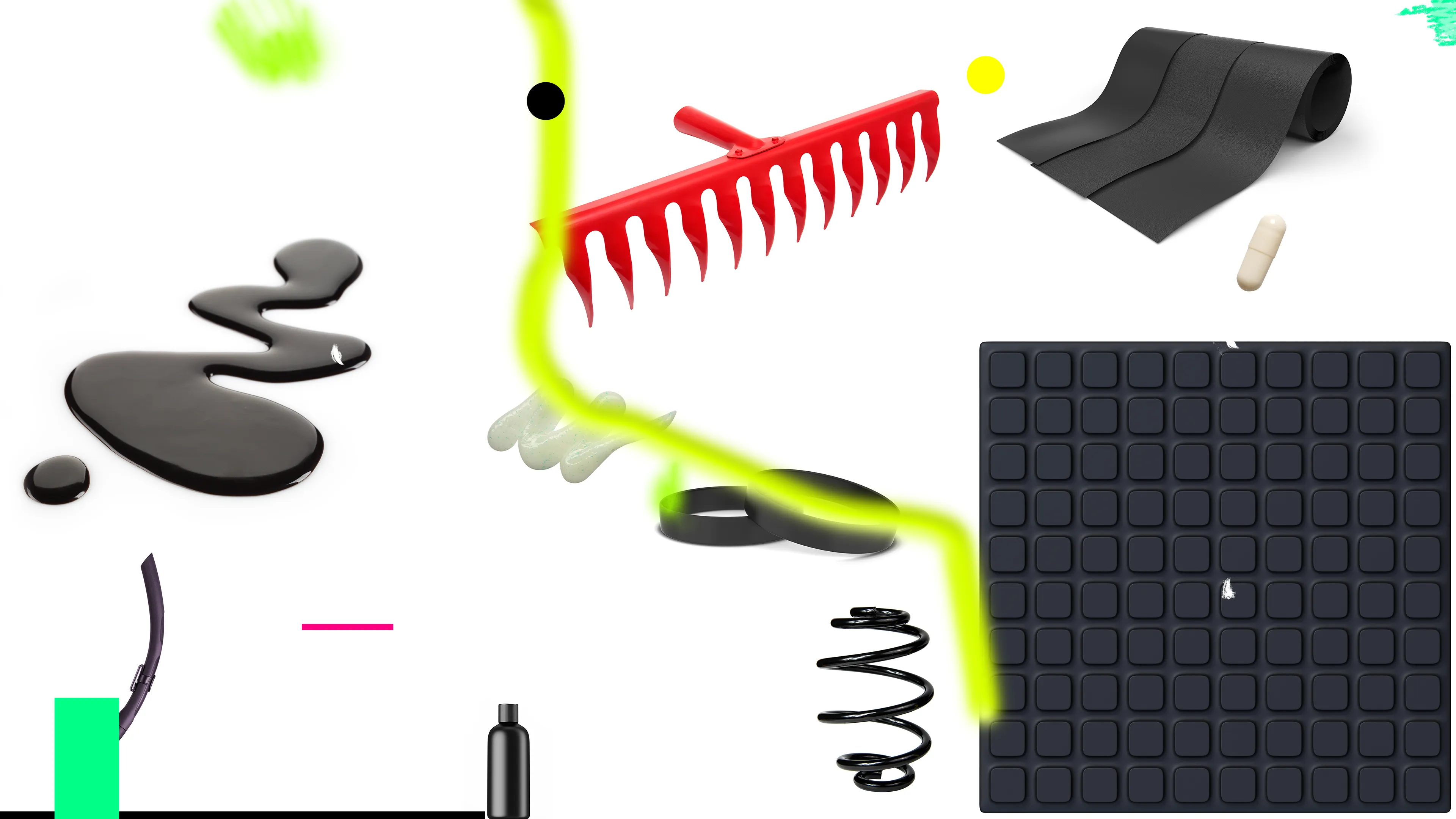 PLASTICS is a collection of 333 generative artworks. Each image is a unique composition using isolated stock photos that contain plastic, rubber & liquid material. The works are arranged using p5.js and rendered in a web browser. Once compiled, they are algorithmically titled to iterate soap formulas & shampoo chemical ingredients.