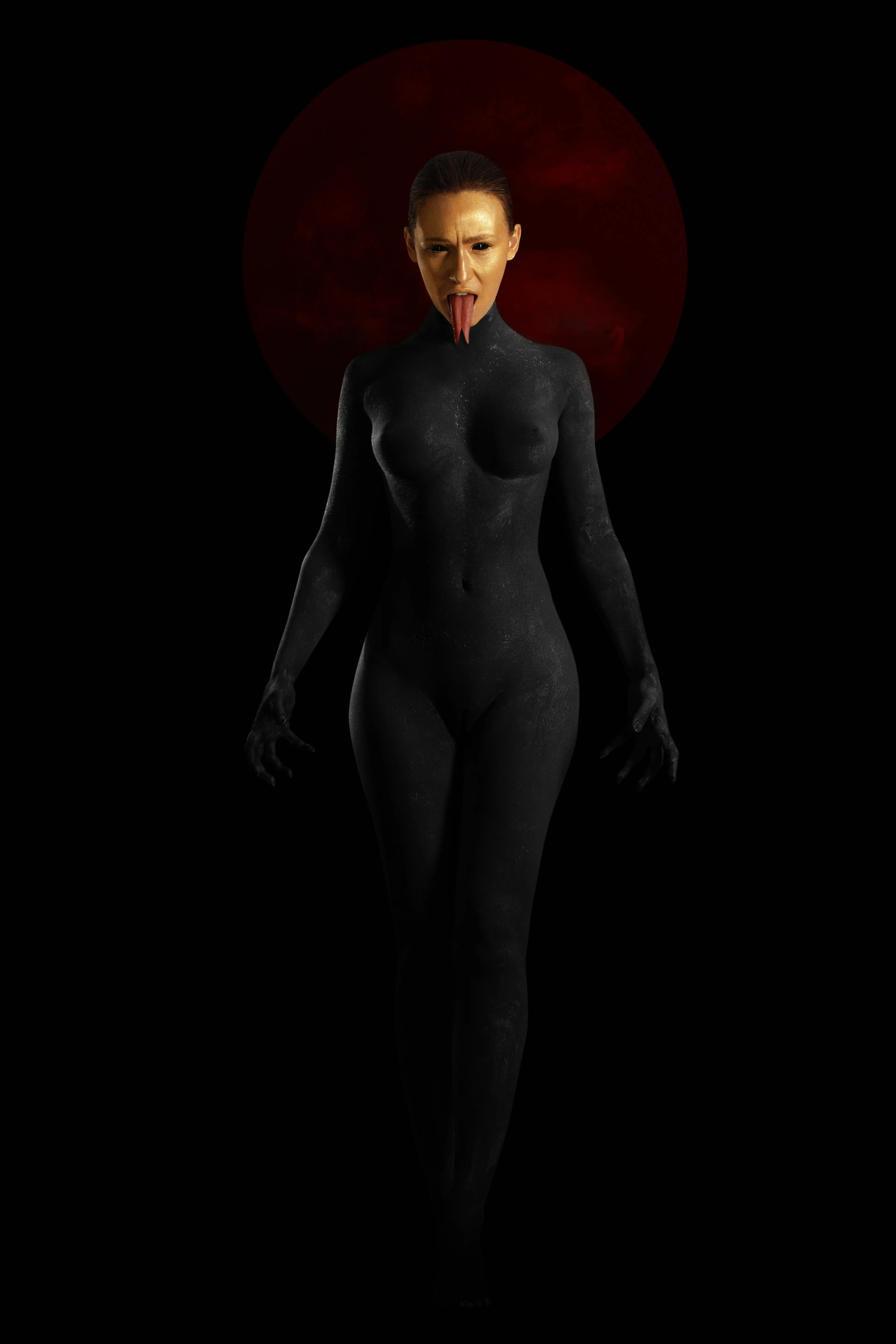 Black painted naked woman is a reptile.
Nude Art Photography 