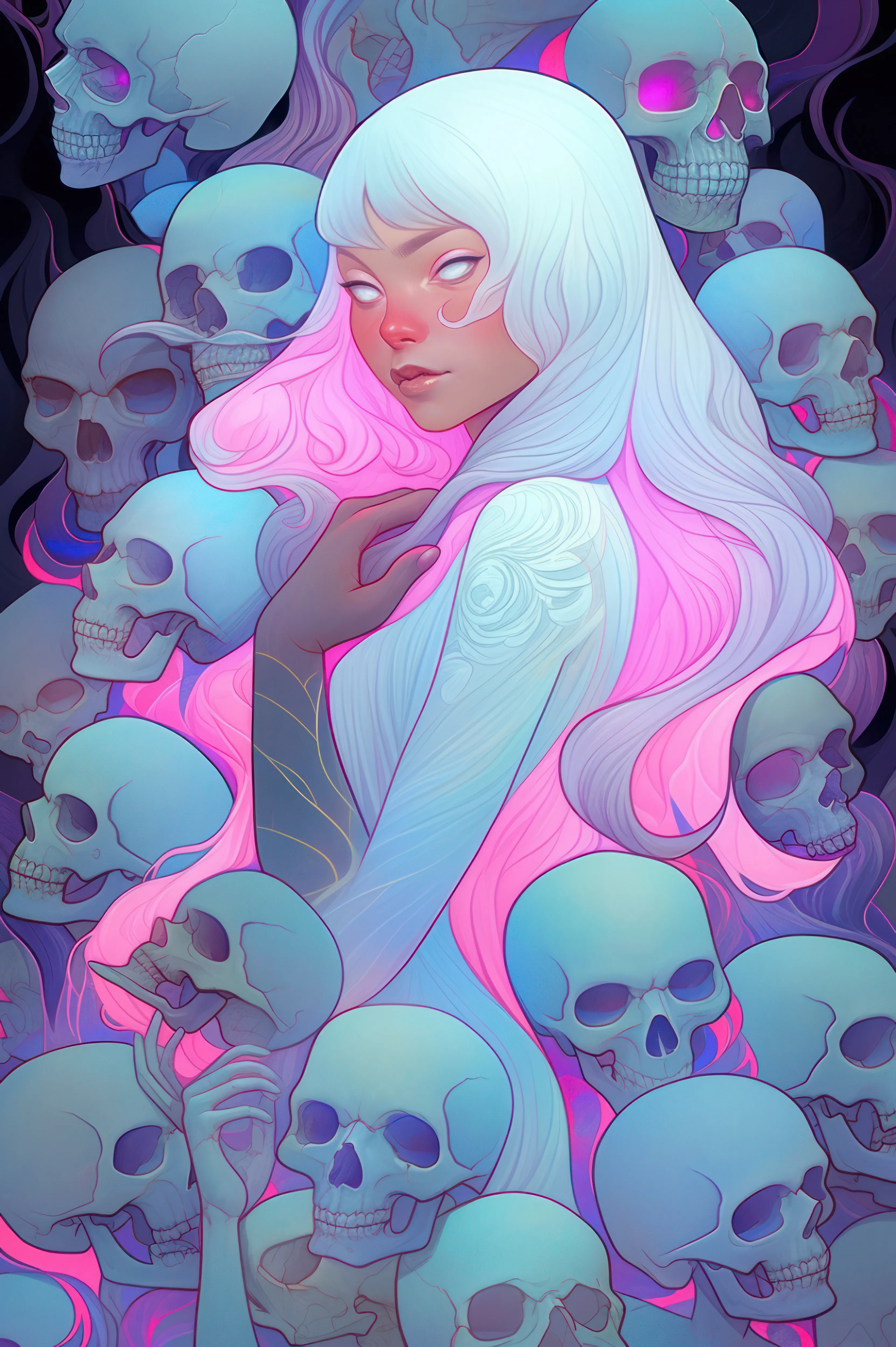 Achlys was one of the first beings to emerge from the void that existed before creation. She was a pale, emaciated figure and was often associated with the mist of death and the poison of misery. She was believed to be so toxic that even her breath could cause plants to wither and animals to die.

In the context of AI art, the emergence of Achlys could be seen as a metaphor for the unintended consequences of the uncontrolled use of artificial intelligence in the creative process. Just as Achlys emerged from the void without any oversight or guidance, AI art can also pose risks when it is developed without ethical considerations or appropriate human oversight.

For example, AI-generated deepfakes or biased algorithms could cause harm or contribute to the spread of misinformation, leading to widespread mistrust of AI art as a medium. Similarly, AI-generated art that is used to manipulate emotions or perpetuate harmful stereotypes

This image was created with AI.