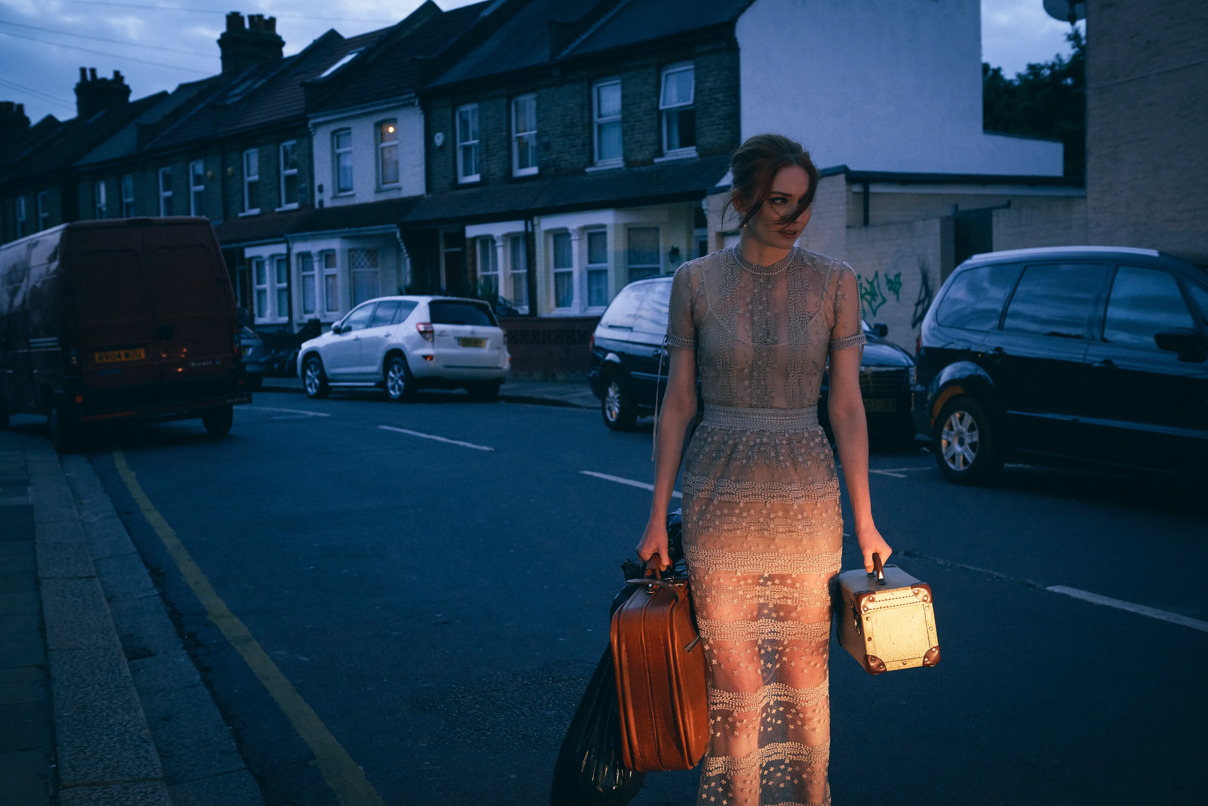 Featured in the story “He Said I Was Embarrassing At Parties” from The Endings, starring Eleanor Tomlinson.

After being drawn in by an older man’s allure and realizing he thought of her as only a child, a young woman hastily gathers her things and leaves her beau behind. She sets out into the night. As the sun begins to rise, she knows her only option is to swallow her pride and return to her childhood home, which she had previously rejected. 
