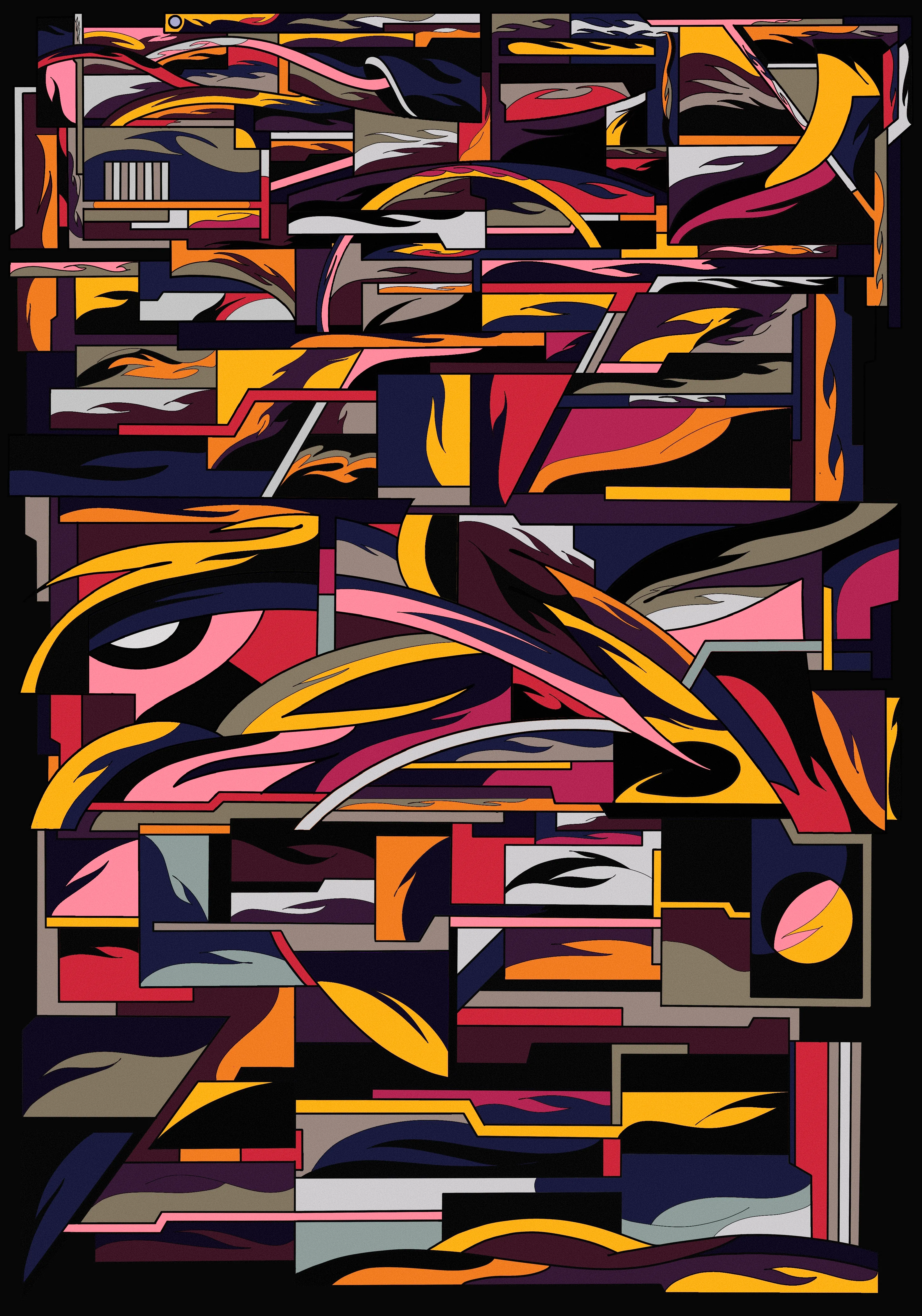 In this work I show how forms don't change their flow, how their current is the same, but feelings and transitions are different, they are still developing and looking for new neighbours.