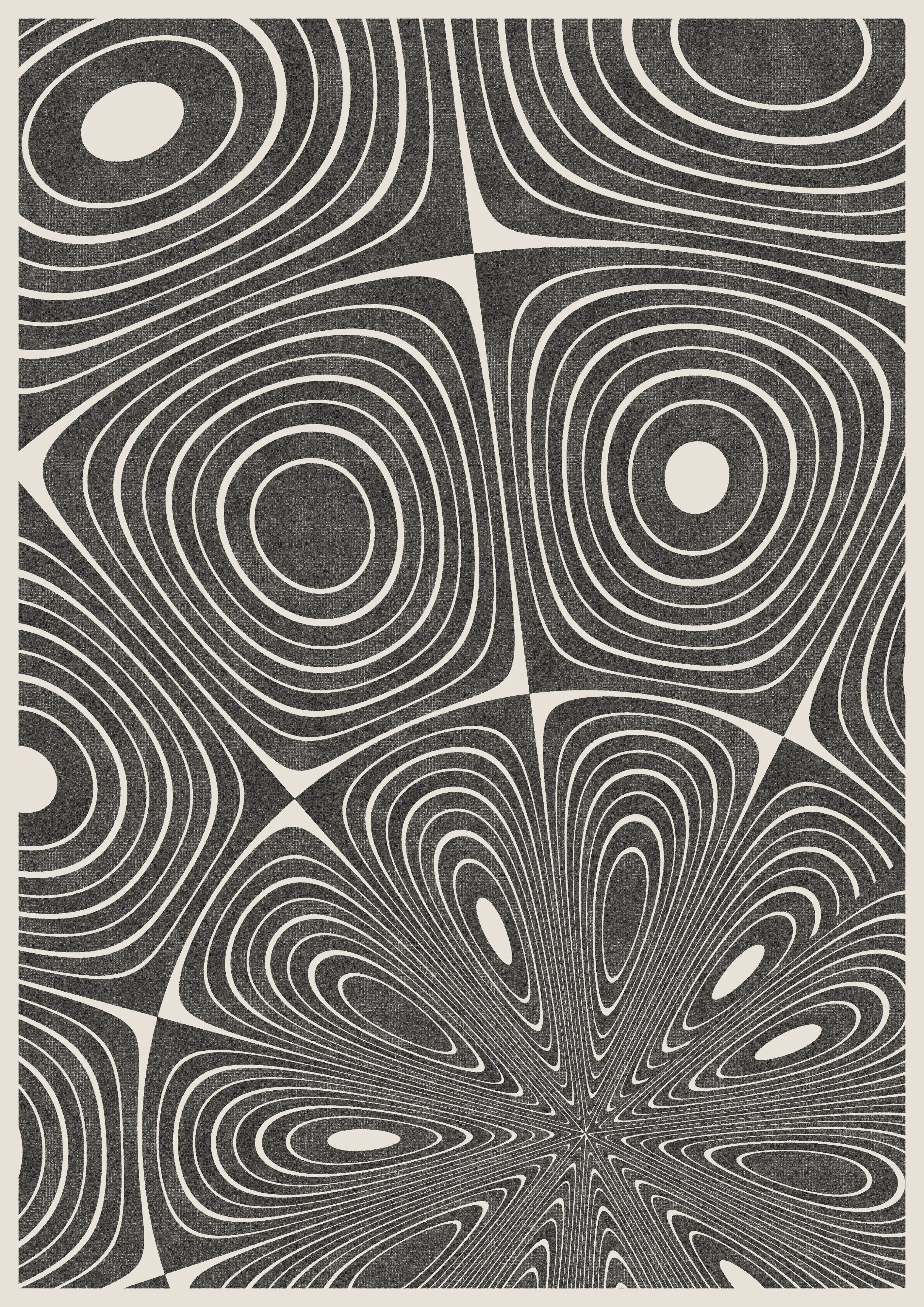 In Interference, Phaust foregrounds two scientific discoveries in a search for purity of generative systems—an 18th century German physicist and a 20th century Japanese electronics corporation.

Investigating acoustics, Ernst Chladni took a violin bow and drew it against a metal plate lightly covered with sand. When the plate reached resonance the sand would settle on particular nodal lines–leaving what is known as Chladni patterns. These proved to be important in fields as diverse as acoustics and instrument design to wave theory and quantum mechanics.

Chladni patterns vary according to a range of factors and can be described with some pleasingly simple equations. Those equations lie at the heart of this collection and perhaps show generative art at its purest: a set of simple equations which give rise to near infinite variation.

Phaust drew upon a 1980 invention by the Riso Kagaku Corporation to bring these forms to life–a machine that looks like a photocopier but works like a screen printer. The Risograph uses stencils and vibrant semi-transparent spot color inks to print a single layer of color at a time, producing prints that are vivid, textured and unique thanks to subtle imperfections in the printing process.

Interference embraces the quirks of Risograph printing, adopting the semi-transparent colors of Riso inks and exaggerating the mis-alignment found on Risograph prints. Instead of plotting solid bands of color, the collection mimics the texture of Risograph prints through over half a million distinct tiles, each subtly varied in shape and color. This treatment suggests mosaics when viewed up close and harkens back 200 years to sand particles settling along nodal lines on Chladni's plates.

Unlike earlier collections such as Pointilla, where the artists had to define much of the forms through code, this is fundamentally a handful of mathematical functions and transformations that create a dramatic variation of composition. Phaust chooses to break the faithful presentation of a physical phenomenon by deviating from standard Chladni patterns — introducing polar coordinates that create a pinching effect to otherwise more rounded forms and an additional distortion that occasionally disturbs these flows. These interventions remind the viewer that this is an unreal depiction, algorithmically generated.

This mathematical and conceptual simplicity speaks directly to the beauty of generative systems. By foregrounding a familiar physical phenomenon, the vibration of sound, Phaust elevates the unique beauty of generative art.