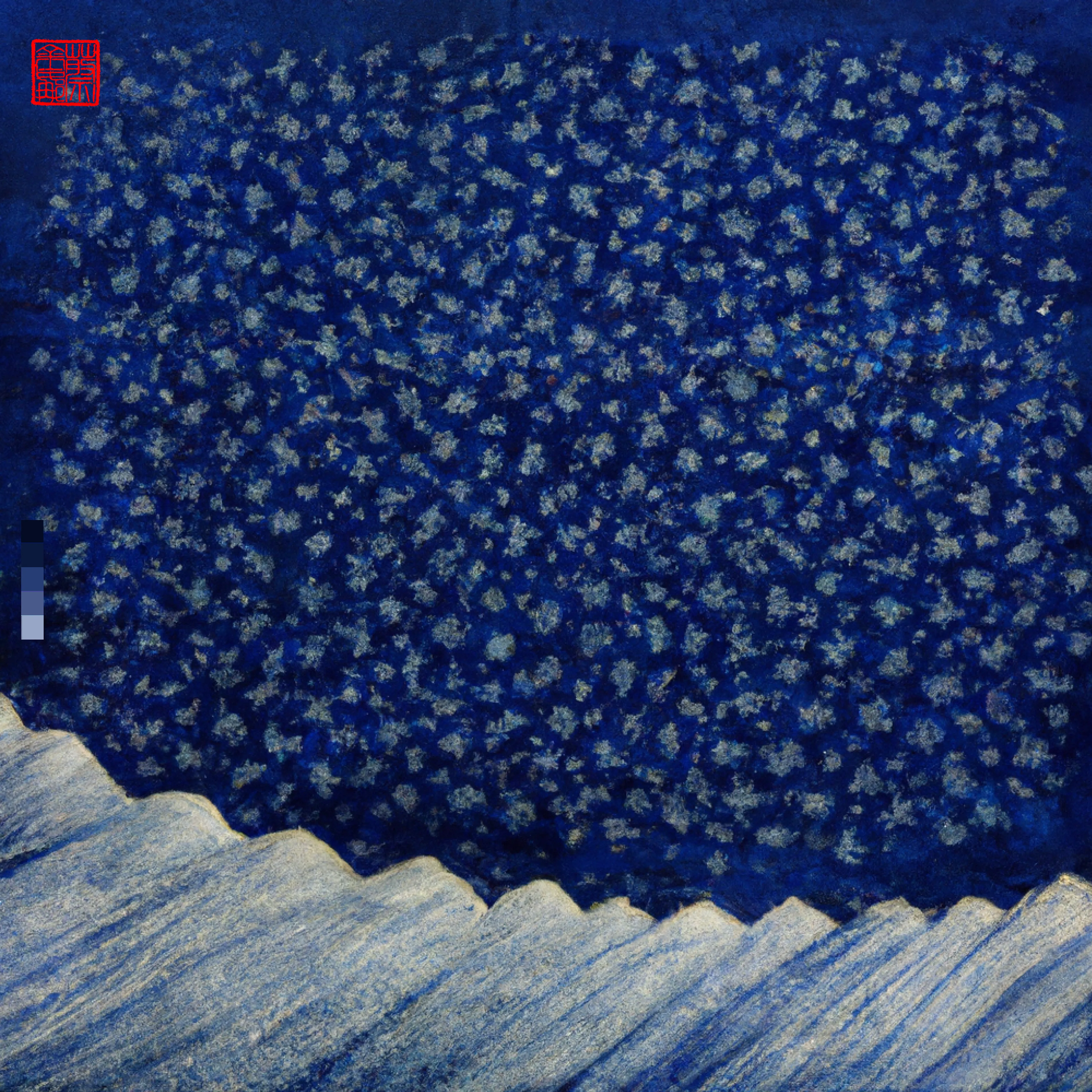 The Ocean is a magic that I love deeply. I love living by it and its regulating and invigorating effect. It is nature at its most palpable. Vast·blue·beautiful·powerful·ever-changing. I was messaging a friend on one of my ocean walks, they were having a hard time, and I’d wished there was some way I could transport her, so she too could gaze out into that vast indigo sea with the salt air in her lungs. So I told my DALL·E all about the Big Blue, and its many ways of being. ‘INDIGO DAZE’ is a collection that brings my ocean to you. Love Georgina × DALL·E