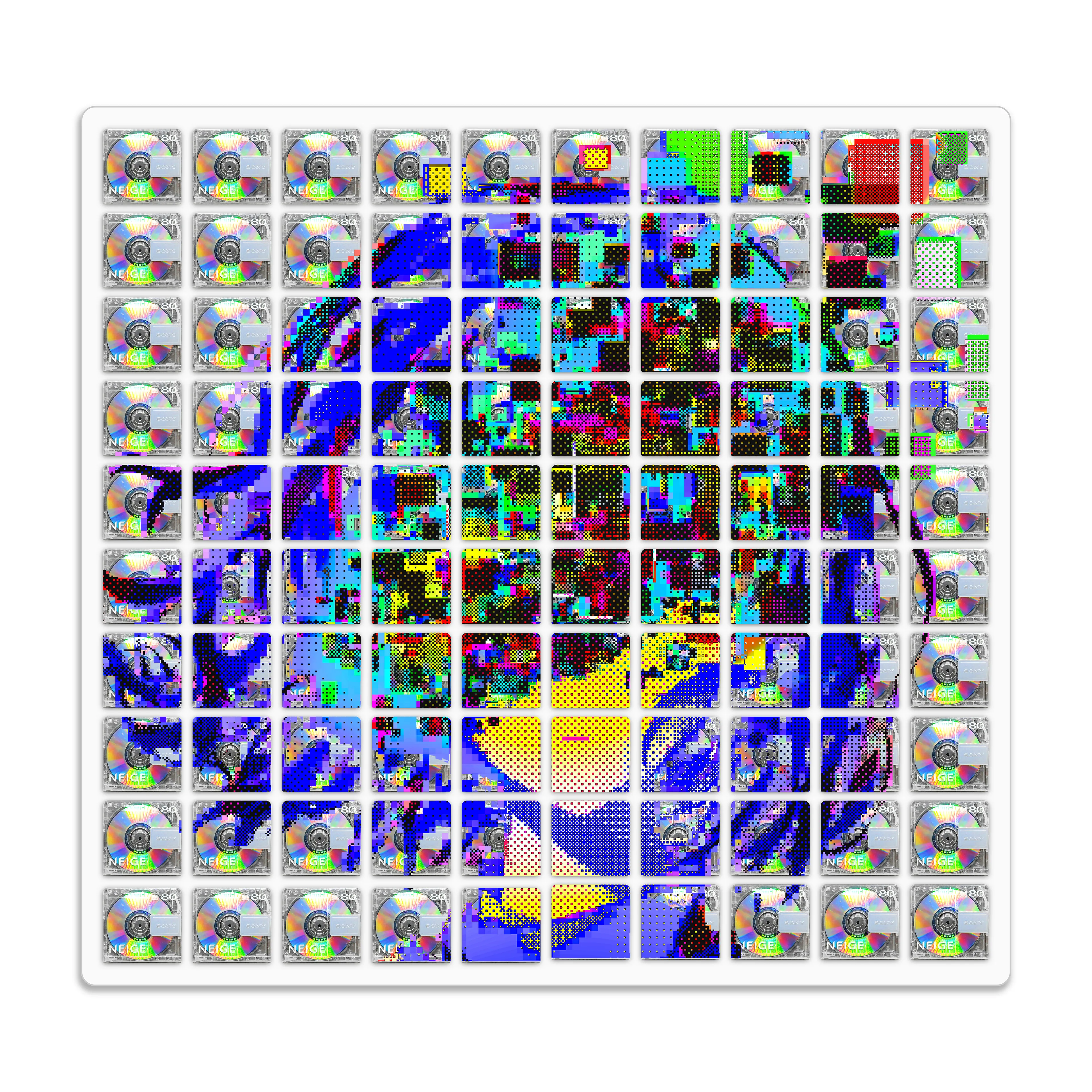 DaTA GIRL

Phygital Artwork, 2025.
Minidisc Sculpture — 830x790mm

DaTA GIRL is a nostalgic and conceptually layered work that bridges the aesthetics of early digital culture with a commentary on obsolescence and memory decay. Constructed from a grid of 100 MiniDiscs (MDs)—a once cutting-edge Japanese physical format now discontinued—the piece forms a pixelated portrait of a girl, her features dissolving into glitches and digital noise.

The glitching effect gives the impression that she is being erased, lost in the very medium that gives her form. This juxtaposition creates a poetic tension: the subject is fading, and so is the technology holding her image. By using real MDs as the canvas, the artwork reflects on the fragility of digital memory and the inevitability of technological replacement in a fast-evolving digital world. DaTA GIRL becomes more than a portrait—it’s a tribute to forgotten formats, an homage to media once treasured, and a meditation on how we store and lose both data and identity over time.

This NFT will unlock the unique physical version of the artwork. 