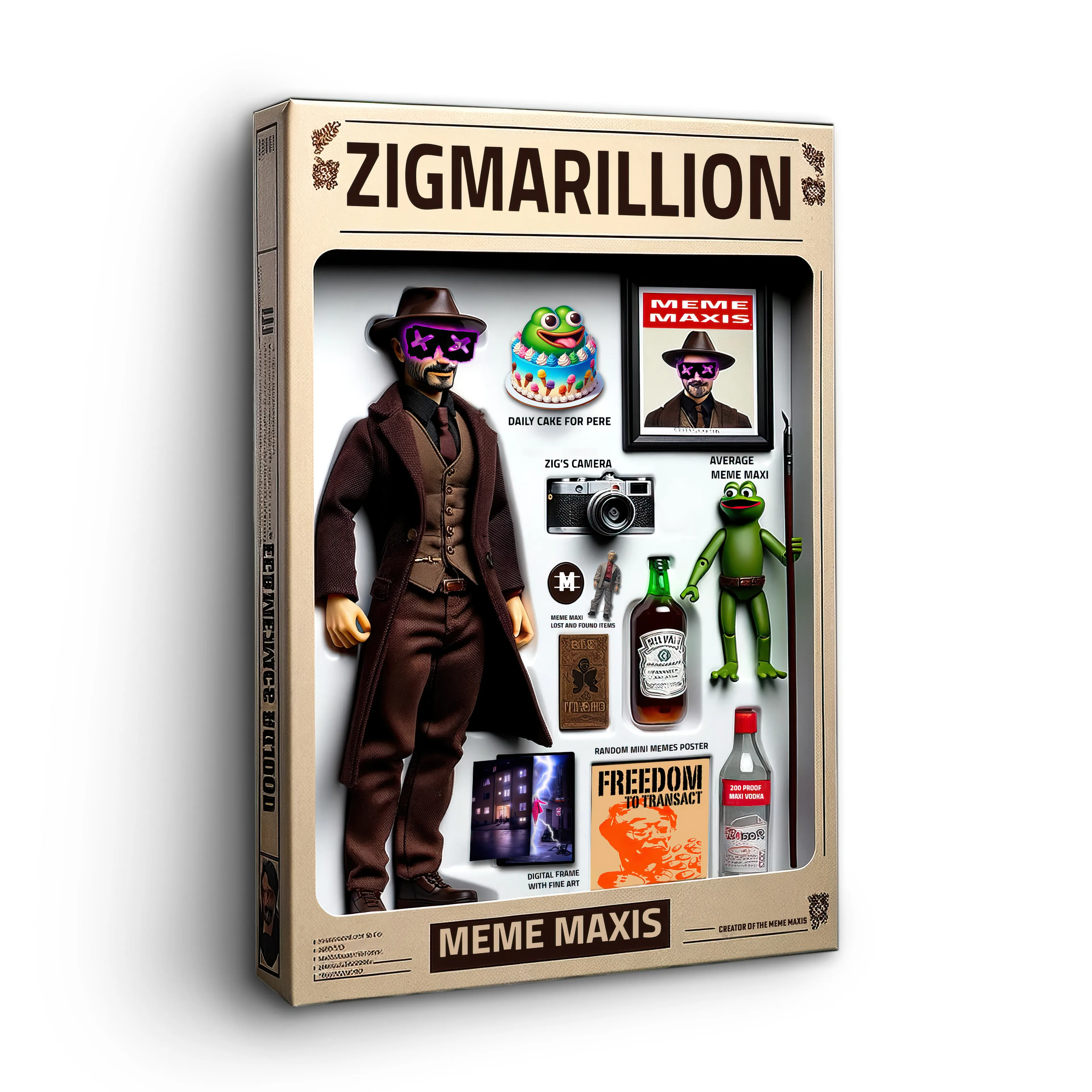 Zigmarillion  
Twitter: @zigmarillion


The Frens and Legends collection is intended to show my appreciation for the people that I admire in the web3 art community. These are intended to be a way for me to share the way I see these people based on what I know about them.

These are mockups and not representative of a physical object. These are created with AI and Photoshop.