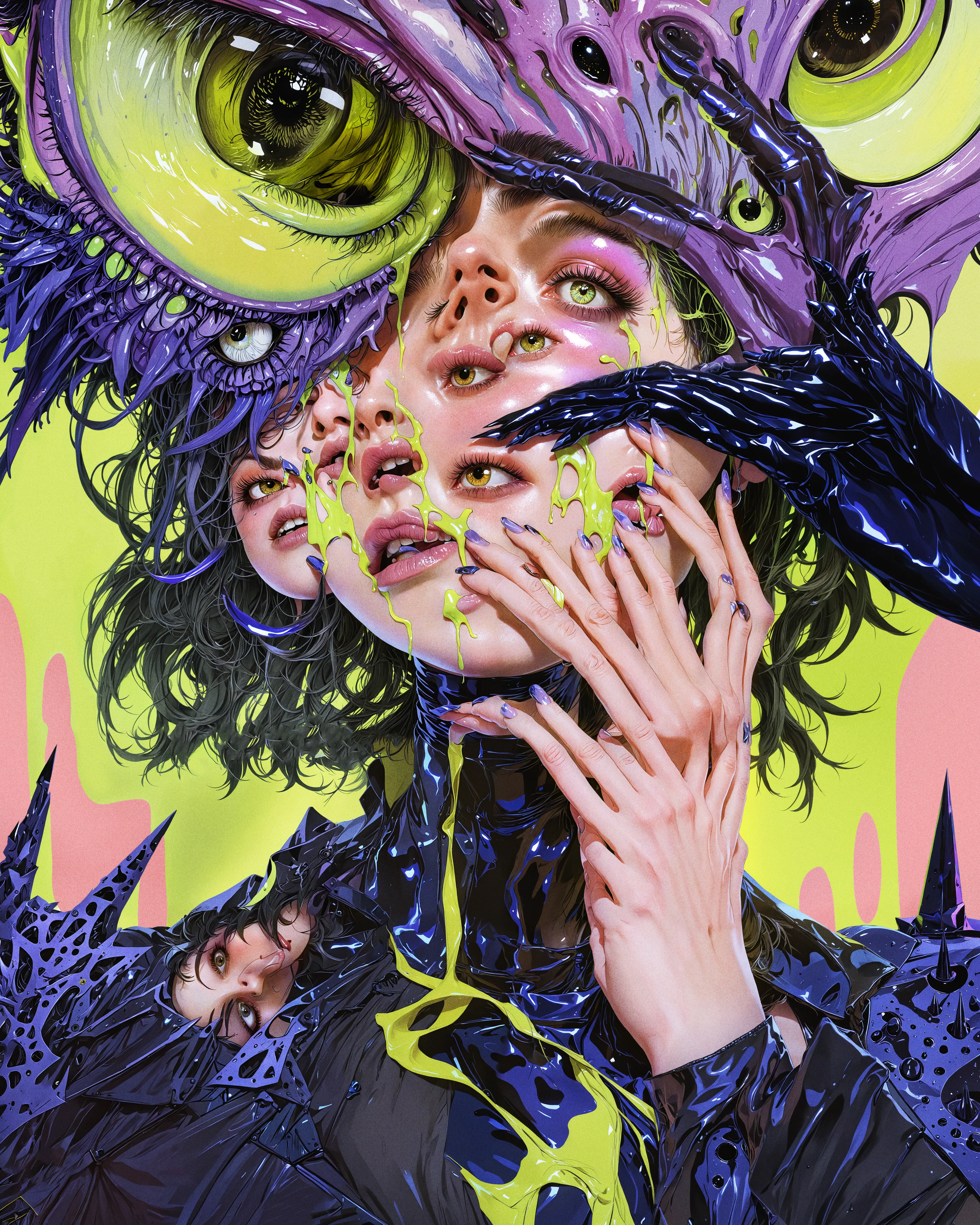 My journey into the surreal-maximalism world.

PROCESS:  
1. NijiJourney > style referencing previous edited AI works 2. ComfyUI > a mix of Relic Upscaler + BeautifAI workflows 3. Photoshop > 10+ layers of similar images stacked on each other. Masked, curved, color corrected, etc.

3840 x 4800
