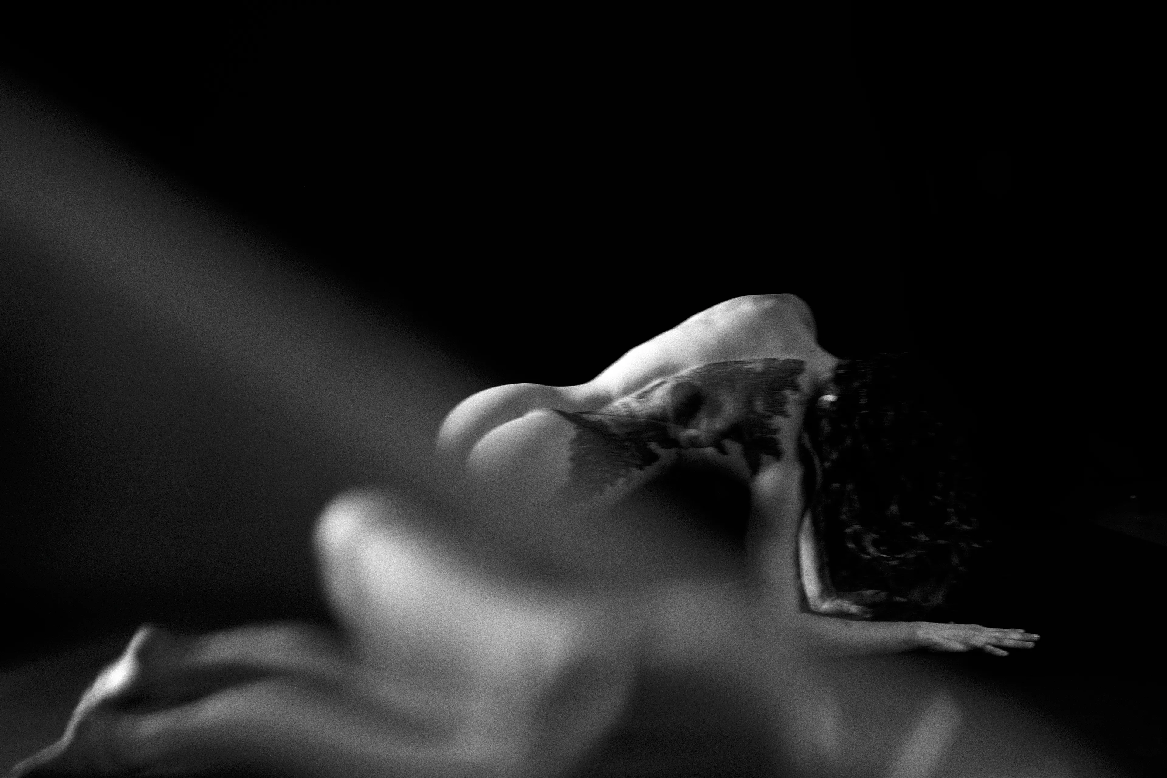 Figure Studies is a series of nude portraits that subverts the viewer’s expectations of the female form. Shot through glass, the images are distorted, even ghost-like. Though strange and unsettling, the forms remain familiar and beautiful. Light finds the bodies in the dark while holding the viewer at arm’s length, as if seen through a veil. 

Part of Caitlin Cronenberg’s Figure Studies collection. 
