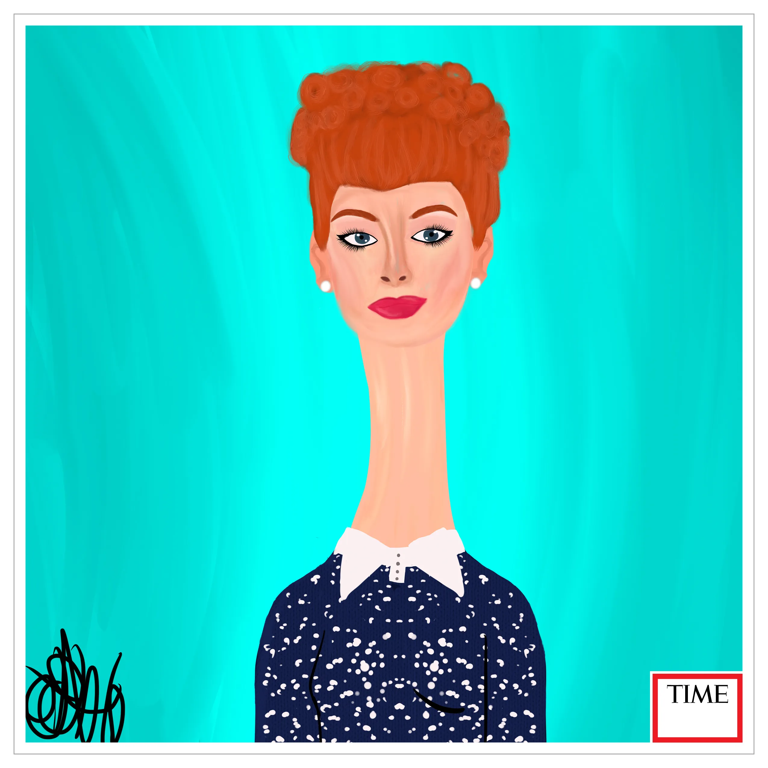 <1951>. Lucille Ball by Nyla Hayes.

https://time.com/5793549/lucille-ball-100-women-of-the-year/