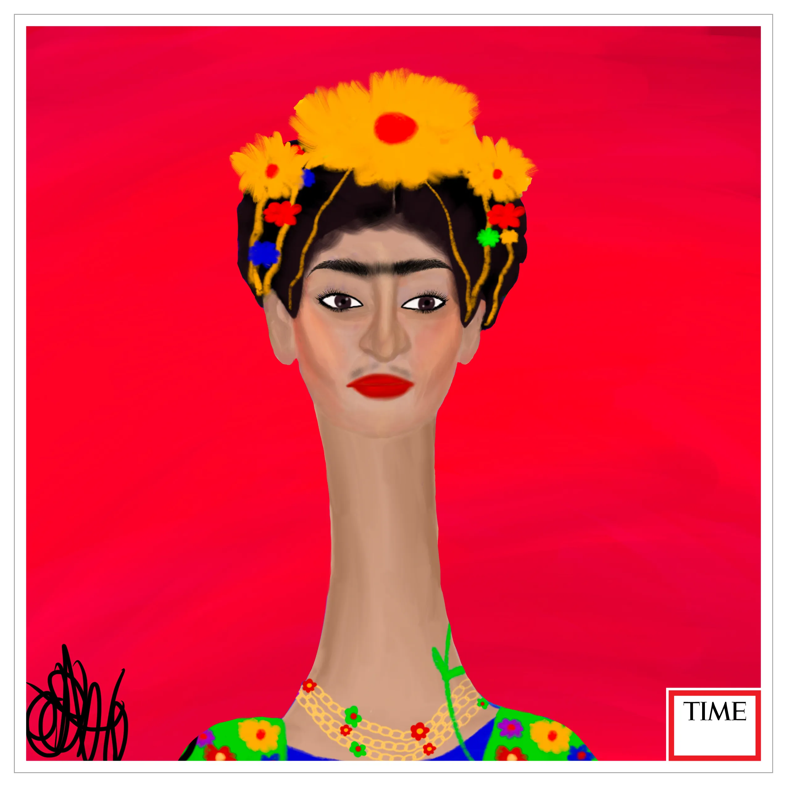 <1938>. Frida Kahlo by Nyla Hayes. 

https://time.com/5793490/frida-kahlo-100-women-of-the-year/