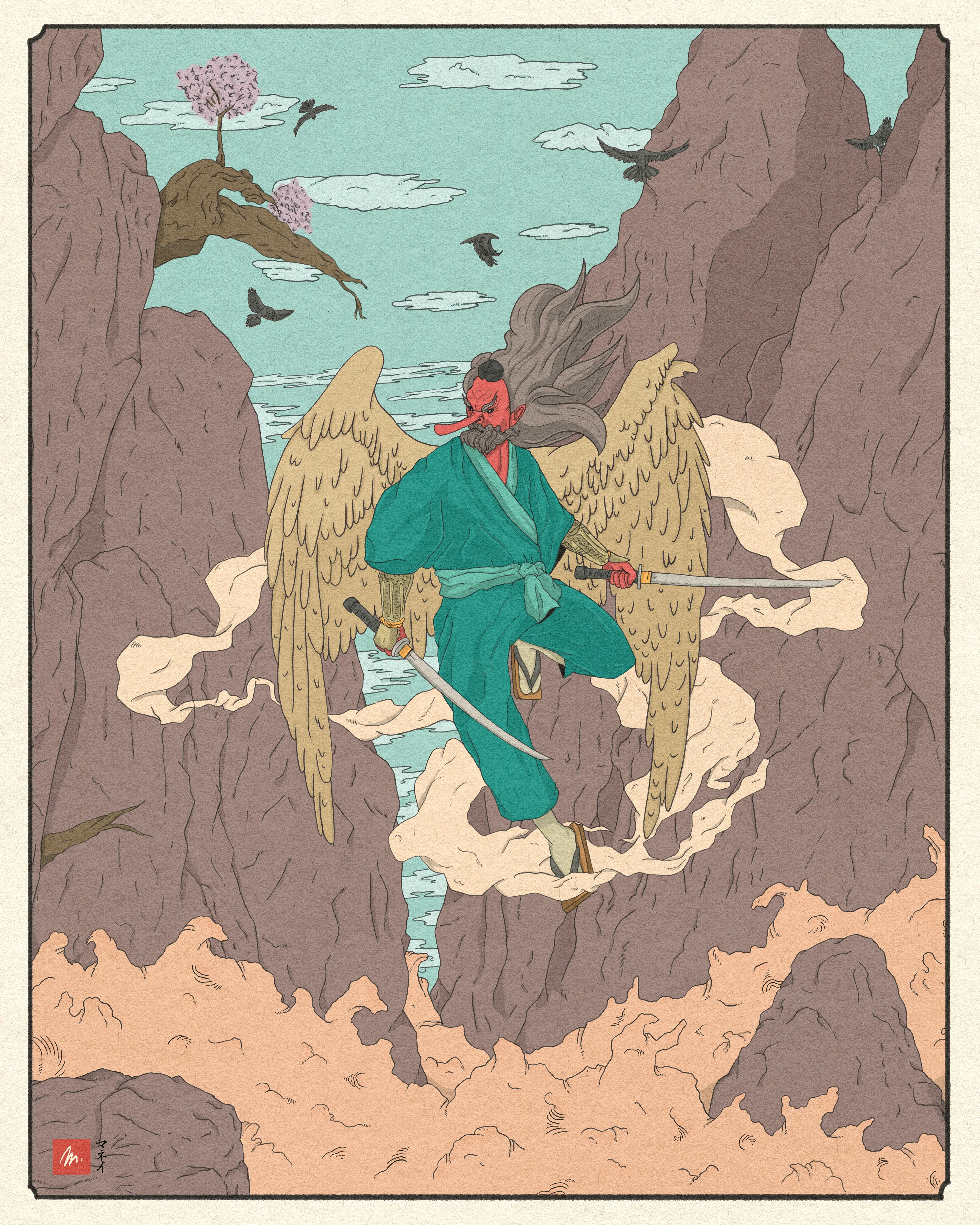 Daitengu 
Artwork by Mannay (2022)
————————————————————
This illustration represents a Daitengu (大天狗だいてんぐ), a japanese yōkai, protecting its mountains.
————————————————————
Artwork size : 5400 × 6750 px