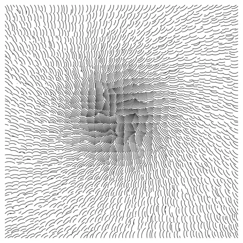 Julien Gachadoat’s “Umwelt” relies on the combination of a subdivision algorithm and a curved-line-drawing algorithm to produce a set of minimalist compositions. Each image in the series is the result of partitioning a square into a series of smaller areas and then filling those areas with a dense group of curved lines. The spacing of these lines, their orientation, and their precise curvature are defined by harmonic functions that create rhythms within a spatial geometric melody.

“Umwelt” is a software NFT, but the first collector of each edition will receive the corresponding plotter drawing shipped directly from the artist’s studio. Each software NFT includes millions of other images beyond the primary image for each edition. The software NFT and the plotter drawing aren’t linked together; the NFT can continue to be collected on a secondary market without the drawing. Click on the artwork or press the spacebar to generate a new image with a different random seed value.

The image you see on the main artwork page on Feral File is the plotter drawing for the artist-proof (AP). Compare this image of the drawing to the corresponding software version of the AP to see how the software image and the plotted drawing are related. Because the artists are using a range of papers and inks, the software and physical drawings are delightfully different.  

The “Umwelt” drawings are 42 × 29.7 cm (16.5 × 11.7 inches) on Fedrigoni Sirio White 700 gsm or Fedrigoni Sirio Ultra Black 680 gsm paper. They are drawn with Rotring Isograph Black 0.2 to 0.6 mm or Uni-Ball Signo White pens.