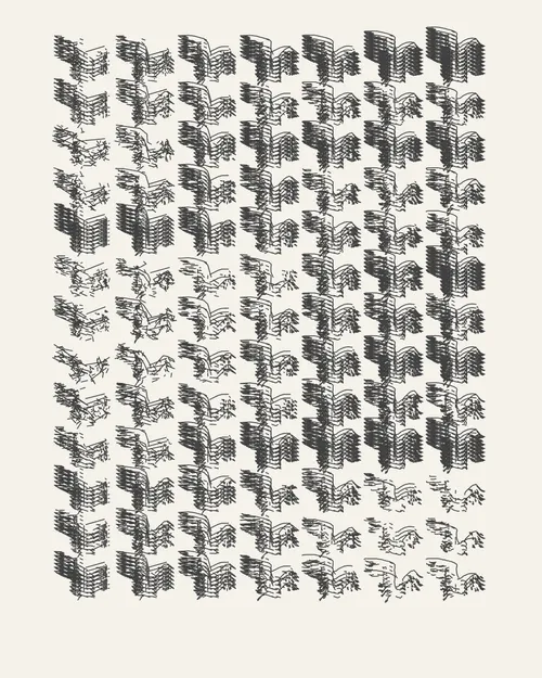 Starting with traditional art materials when he was young, Tyler Hobbs later found his way into creating images with code. Eventually, he stopped creating landscapes and portraits by hand and his work with code took center stage, but he never stopped working with traditional art materials. His graphite plotter drawings and hand-painted murals created from his code are essential elements of his work. For –GRAPH, Tyler has created “F(l)ight,” a study of the aesthetic overlap and differences between the natural world, hand-made artwork, and algorithmic tendencies. It’s a return to his long-standing interests in the continuum of representational images to total abstraction. In relation to his idea that code and algorithms become increasingly important within culture and art, Tyler says, “I am interested in what parts of the analog world we can capture, what we can improve, and what is lost.” 

“F(l)ight” is a software NFT, but the first collector of each edition will receive the corresponding plotter drawing shipped directly from the artist’s studio. Each software NFT includes millions of other images beyond the primary image for each edition. The software NFT and the plotter drawing aren’t linked together; the NFT can continue to be collected on a secondary market without the drawing. Click on the artwork or press the enter/return key to generate a new image with a different random seed value.

The image you see on the main artwork page on Feral File is the plotter drawing for the artist-proof (AP). Compare this image of the drawing to the corresponding software version of the AP to see how the software image and the plotted drawing are related. Because the artists are using a range of papers and inks, the software and physical drawings are delightfully different.  

The “F(l)ight” drawings are 40.6 × 50.8 cm (16 × 20 inches) on cream Stonehenge paper. They are drawn with a black archival ink pen.