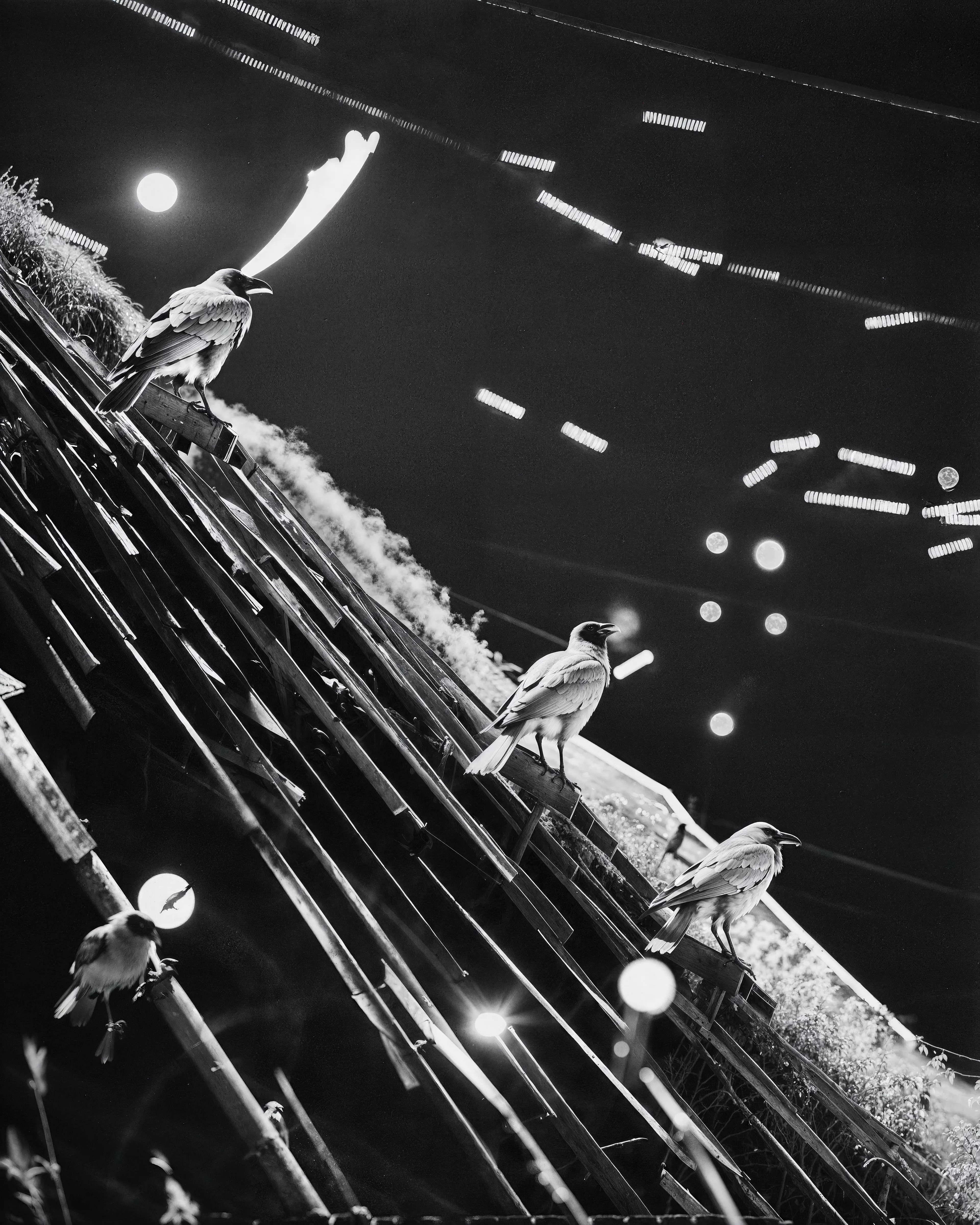 AM explores Andrea's interest in the nighttime as a space for fringe behaviors. The night is a place to explore and imagine but also a place of danger and vulnerability. It is a magical space, especially when darkness and artificial light coincide.