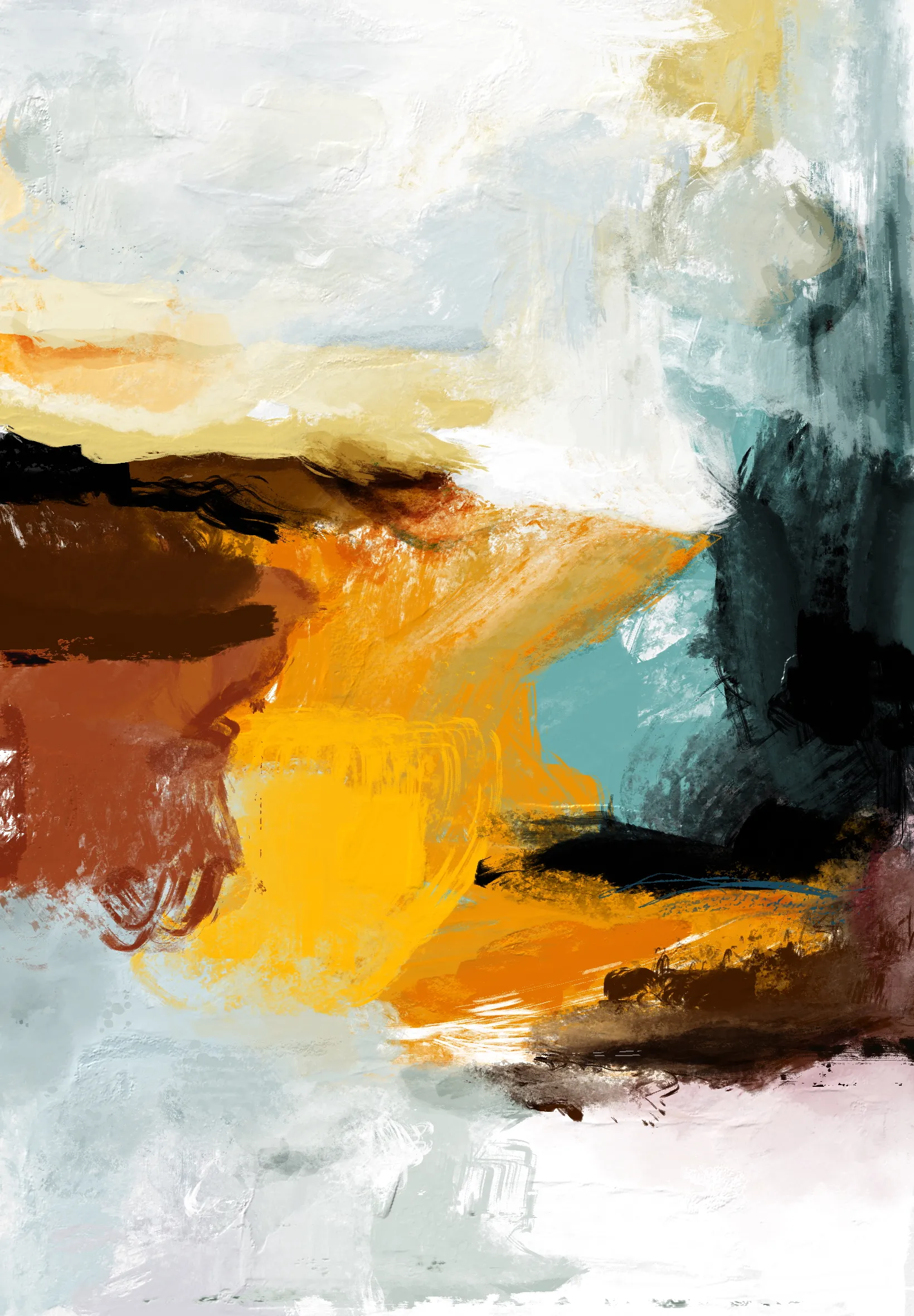In this work, I continue my exploration of texture, silence, and the subtle tension between light and decay. The palette—anchored in ochre, earthy browns, and soft blacks—recalls the quiet resilience of worn-out walls, aged skin, or forgotten corners of a city. Flecks of white and pale blue drift across the surface like fleeting memories, resisting the weight of time.

This painting does not seek clarity or narrative. It lives in ambiguity, where color becomes a language for stillness and unresolved emotion. My strokes are layered, scraped, sometimes buried, like truths left unspoken. In Stillness in the Dust, I attempt to capture not what is seen, but what is felt when silence becomes presence.
