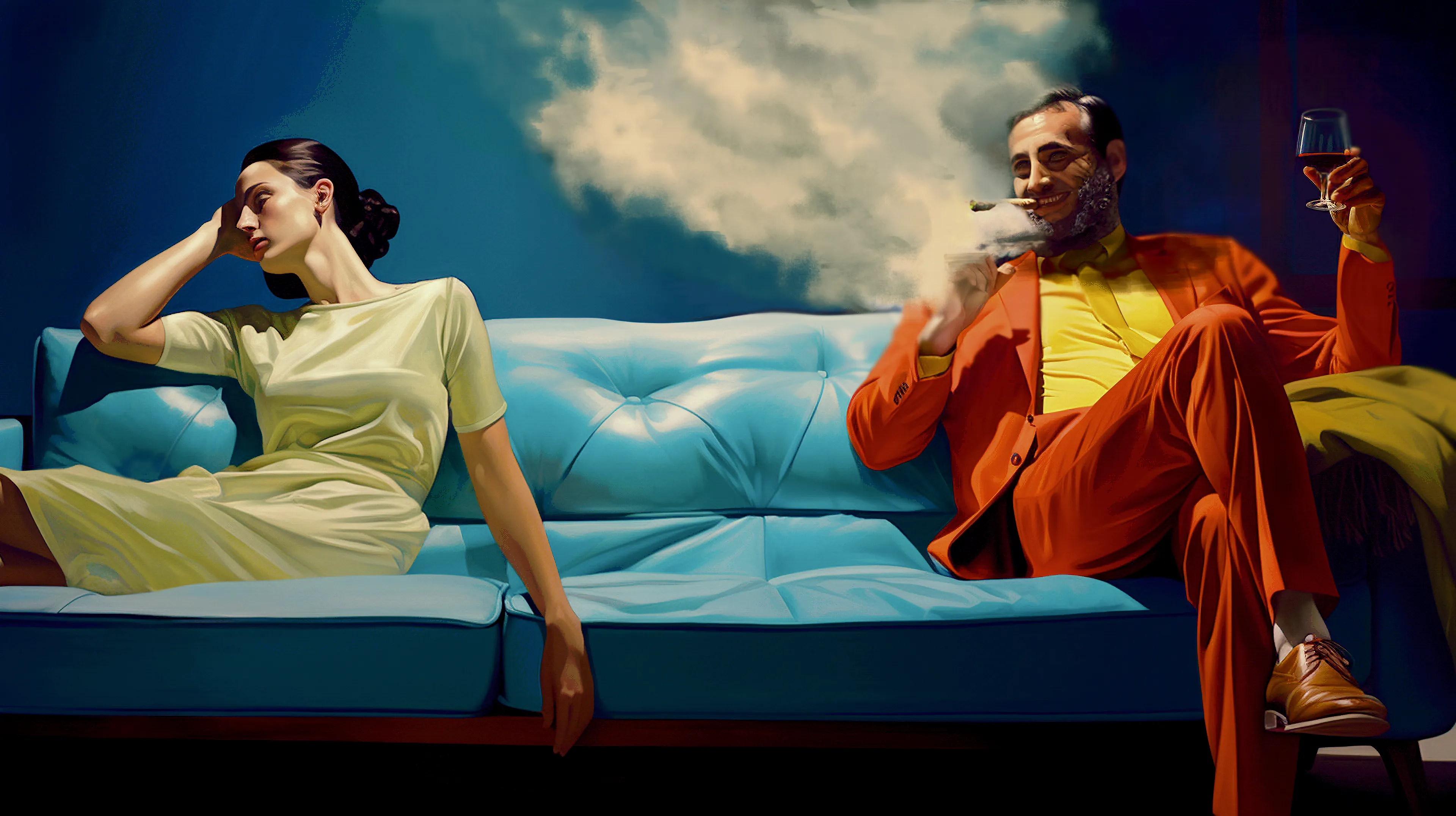 Another in a small series of couples on couches in various attitudes.

AI with editing

10192 x 5712 pixels, 300 ppi, 13.4 MB, jpeg