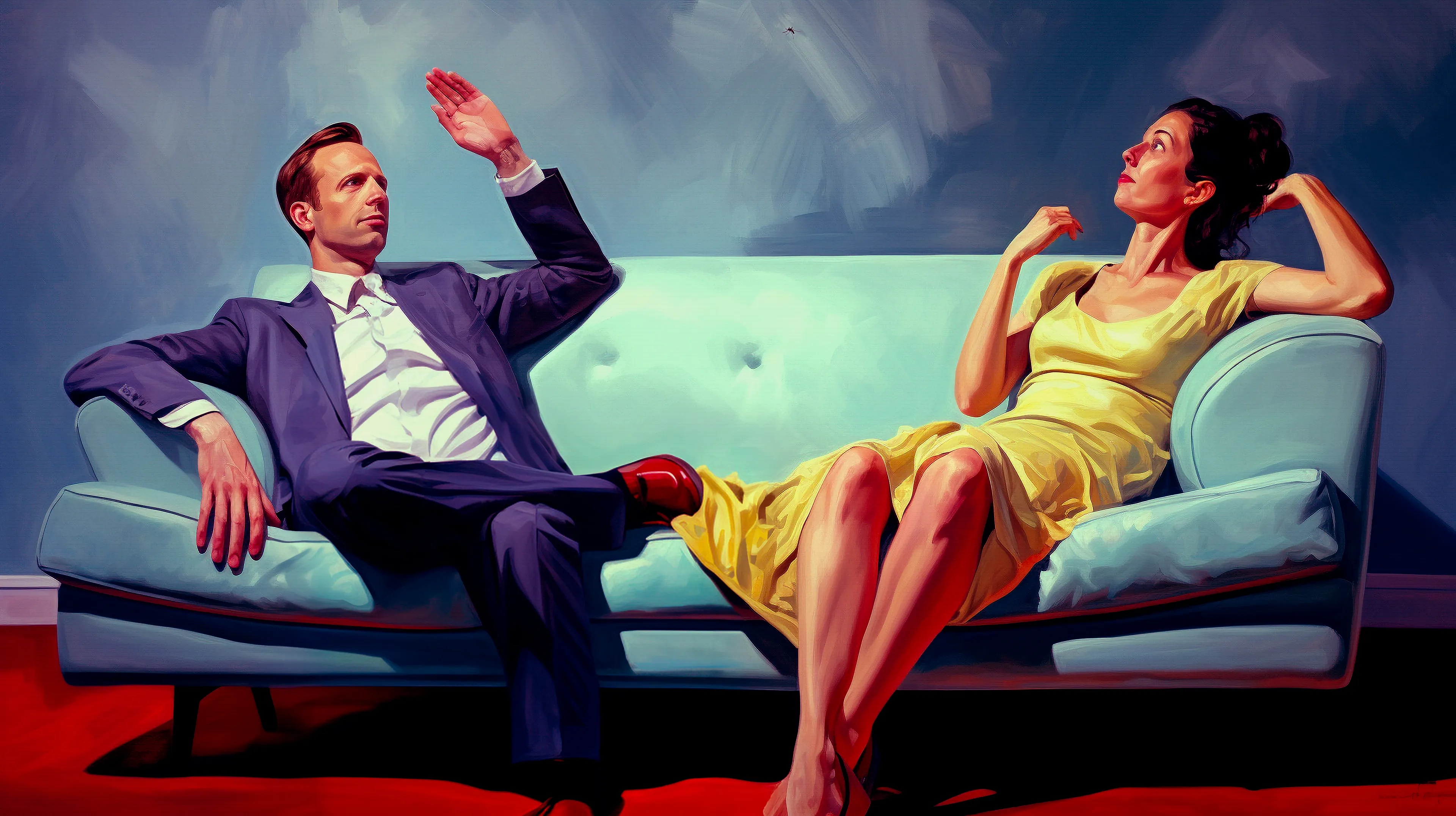 Another in a small series of couples on couches in various attitudes.

AI with editing

10192 x 5712 pixels, 300 ppi, 16.3 MB, jpeg
