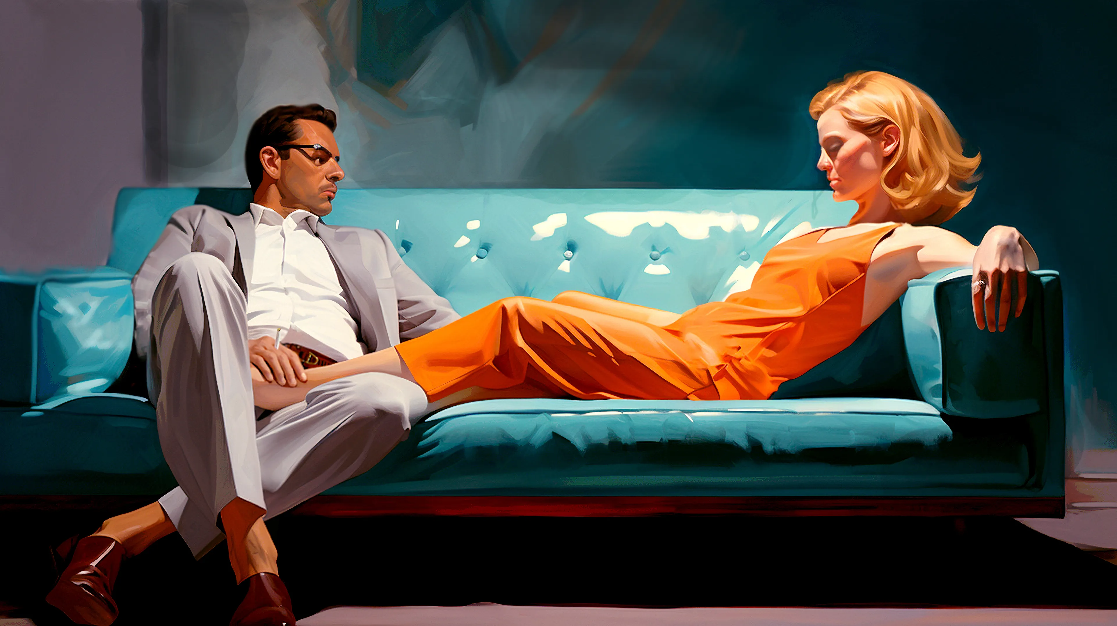 The first in a small series of couples on couches in various attitudes.

AI + Photoshop

10192 x 5712 pixels, 300 ppi, 12.9 MB, jpeg