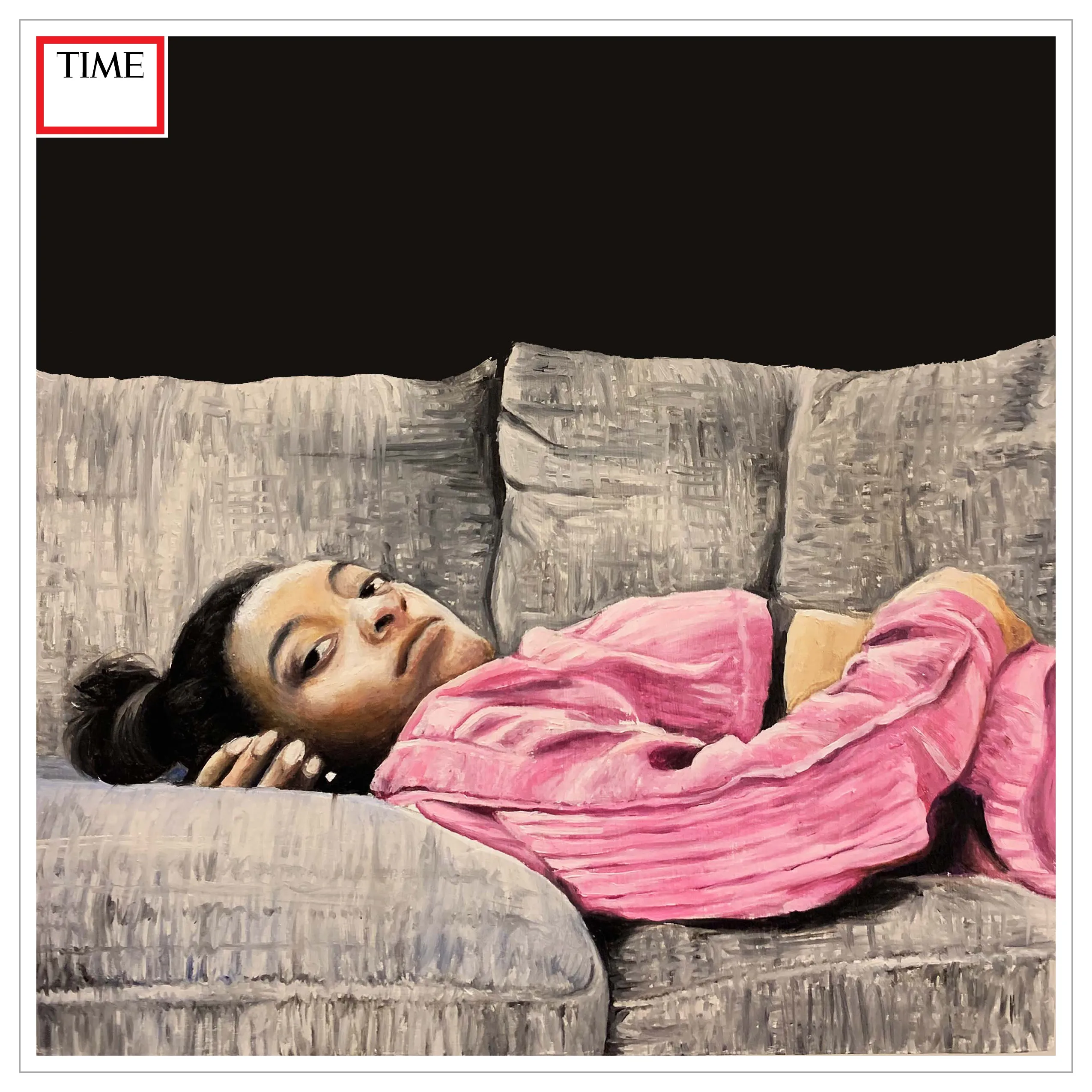 Destiny Kirumira. “Human” was inspired by Simone Biles’ decision to withdraw from the team gymnastics competition at the Tokyo 2020 Olympics. In an interview with her mother, she commented that although she expected backlash after choosing to take a step back, she marked it was the first time she felt human. 

While Biles is a 7-time Olympic medal-winning athlete, at the start and end of each day she is first and foremost a human. As a Black woman, there are many injustices I either feel the need to or am expected to fight against. The moments I feel exhausted, or too tired to fight are often the moments I feel the weakest. However, I am reminded by Simone’s actions and through the actions of many other Black women, that my worth is not tied to my accomplishments or what people expect of me. My worth is inherently rooted in my humanity, which can never be severed from my soul.

I chose to paint Simone in a way that wasn’t hyper-focused on all her accomplishments or her reputation as an Olympic gymnast. In doing so, I hope to celebrate and emphasize how valuable her rest is. 

Building a better future means creating a future where Black women don’t have to defend their humanity, but instead are celebrated for cherishing it.