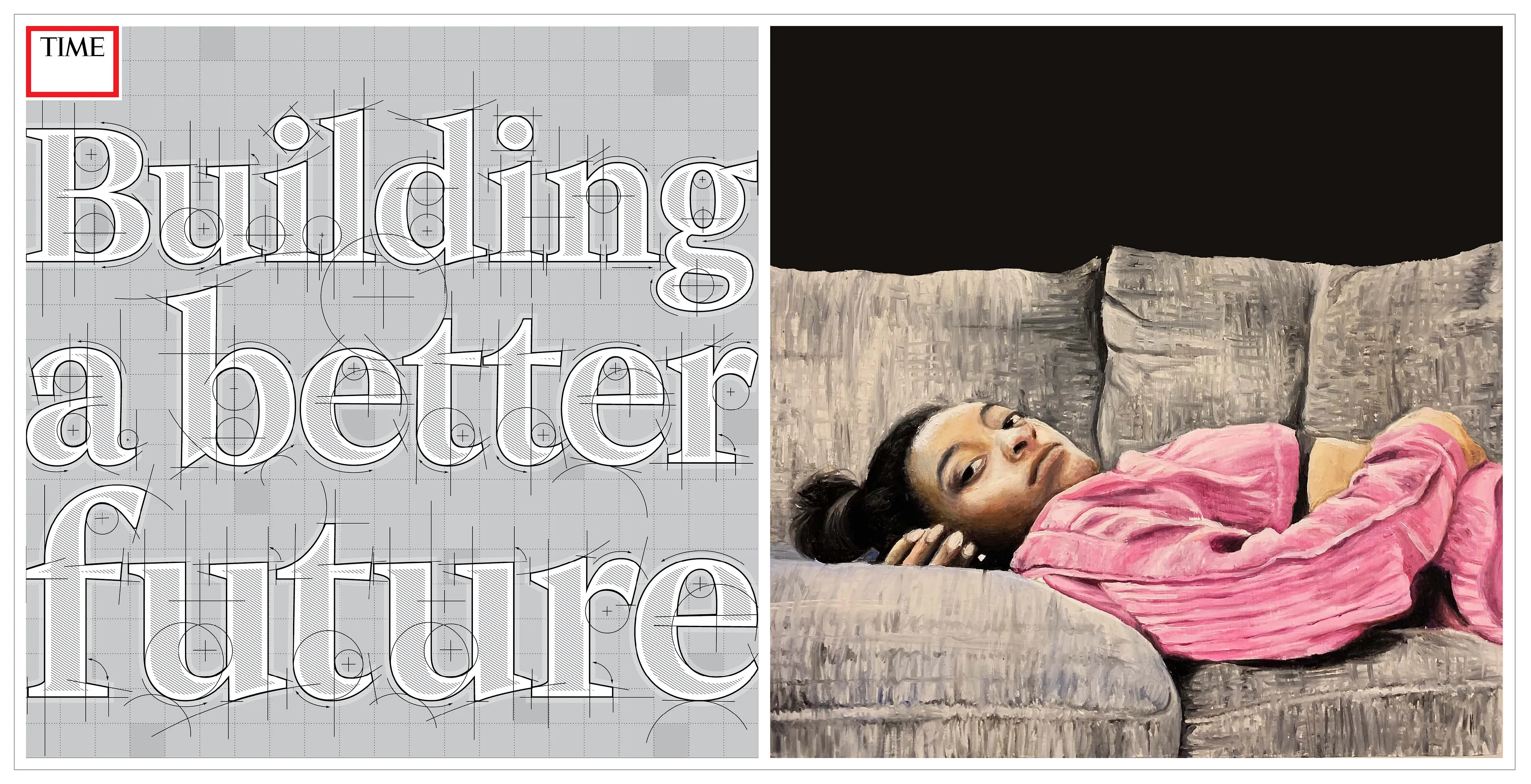 Destiny Kirumira. “Human” was inspired by Simone Biles’ decision to withdraw from the team gymnastics competition at the Tokyo 2020 Olympics. In an interview with her mother, she commented that although she expected backlash after choosing to take a step back, she marked it was the first time she felt human. 

While Biles is a 7-time Olympic medal-winning athlete, at the start and end of each day she is first and foremost a human. As a Black woman, there are many injustices I either feel the need to or am expected to fight against. The moments I feel exhausted, or too tired to fight are often the moments I feel the weakest. However, I am reminded by Simone’s actions and through the actions of many other Black women, that my worth is not tied to my accomplishments or what people expect of me. My worth is inherently rooted in my humanity, which can never be severed from my soul.

I chose to paint Simone in a way that wasn’t hyper-focused on all her accomplishments or her reputation as an Olympic gymnast. In doing so, I hope to celebrate and emphasize how valuable her rest is. 

Building a better future means creating a future where Black women don’t have to defend their humanity, but instead are celebrated for cherishing it.