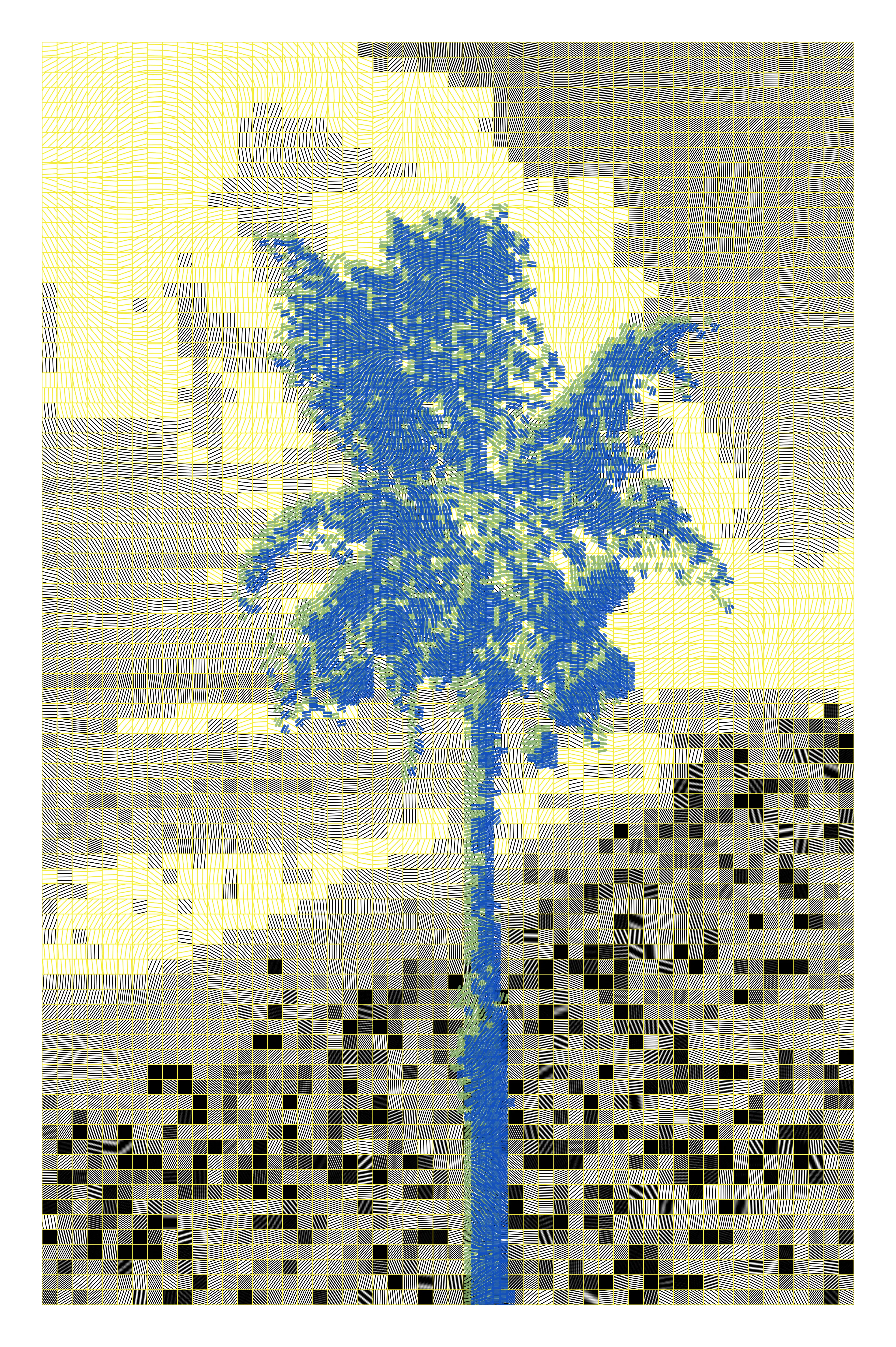 Pixography is the fusion of generative art, photography, and pen plotters to create an entirely new form. Each NFT is based on photographs taken by the artist and randomly generated trees and colors. 

**Physical Plotter Painting**
The winning bidder will receive the NFT + a physical plotter rendition of the NFT. 
 
Size unframed: 20” x 30”
Medium: India ink and acrylic paint on heavyweight Bristol paper
Shipping: Included worldwide
 
DM me on Twitter if your contact info is not on your Foundation profile.


**Attributes**
Grid Lines: Yes
Background Colors: 2
Flow Type: Smooth angles
Trees: 2
Tree Type: Flow lines
Tree Spacing: Overlapping
