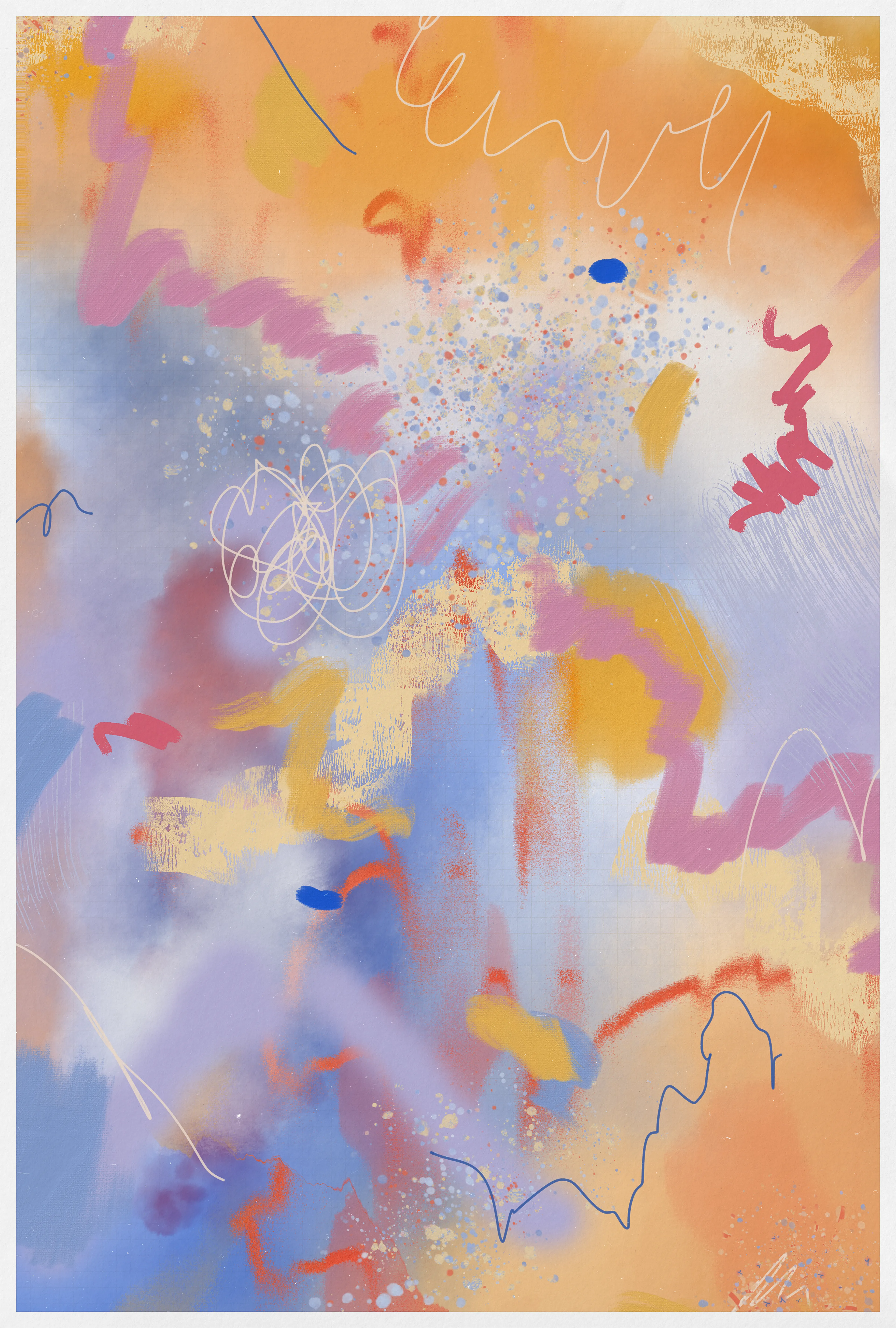 Part of a series of six interconnecting digital canvases exploring the feeling and expression of joy.

Medium  
Digital acrylic, oil, graphite on canvas

Dimensions  
4152px  x  6150px

Resolution  
300DPI