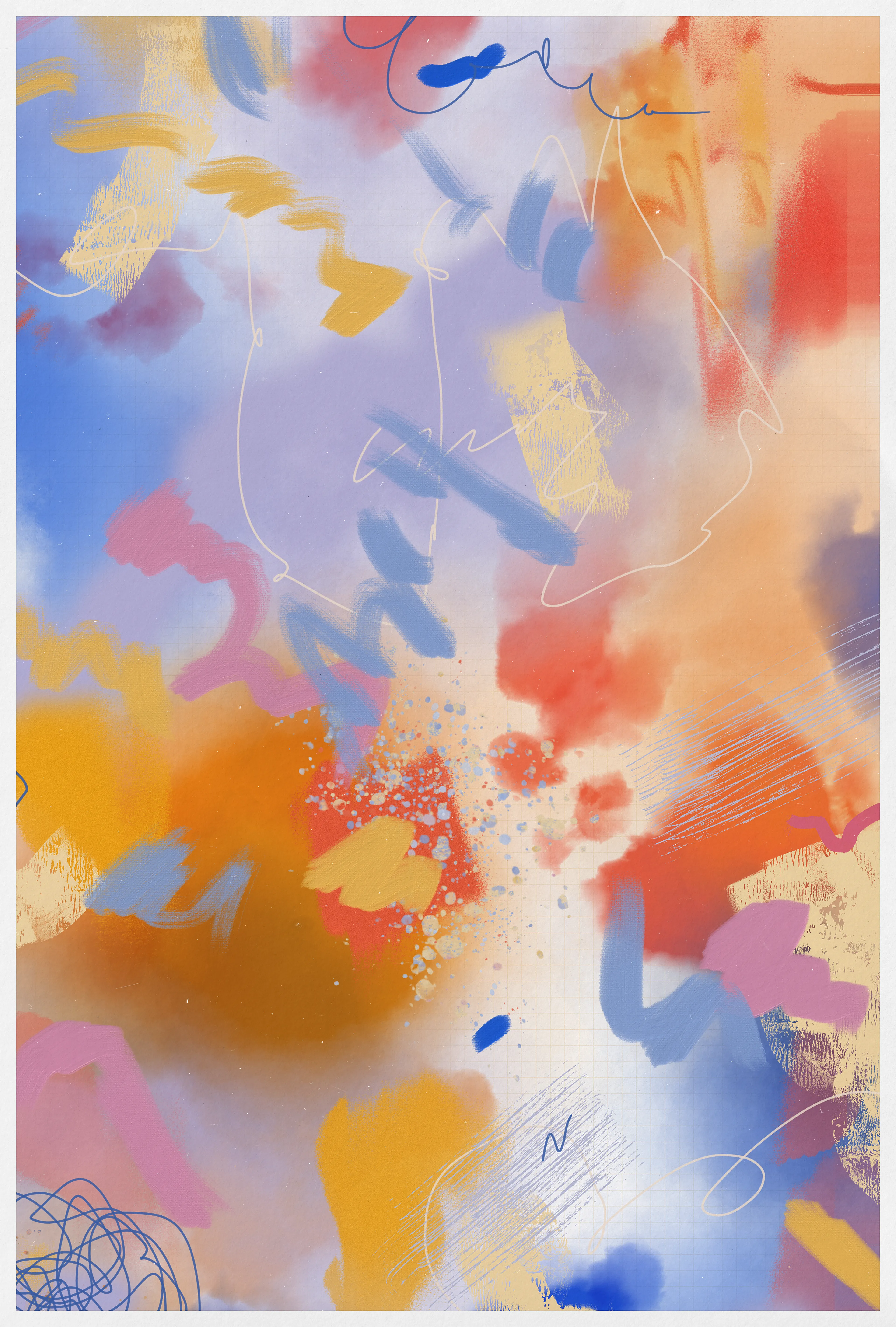 Part of a series of six interconnecting digital canvases exploring the feeling and expression of joy.

Medium  
Digital acrylic, oil, graphite on canvas

Dimensions  
4152px  x  6150px

Resolution  
300DPI