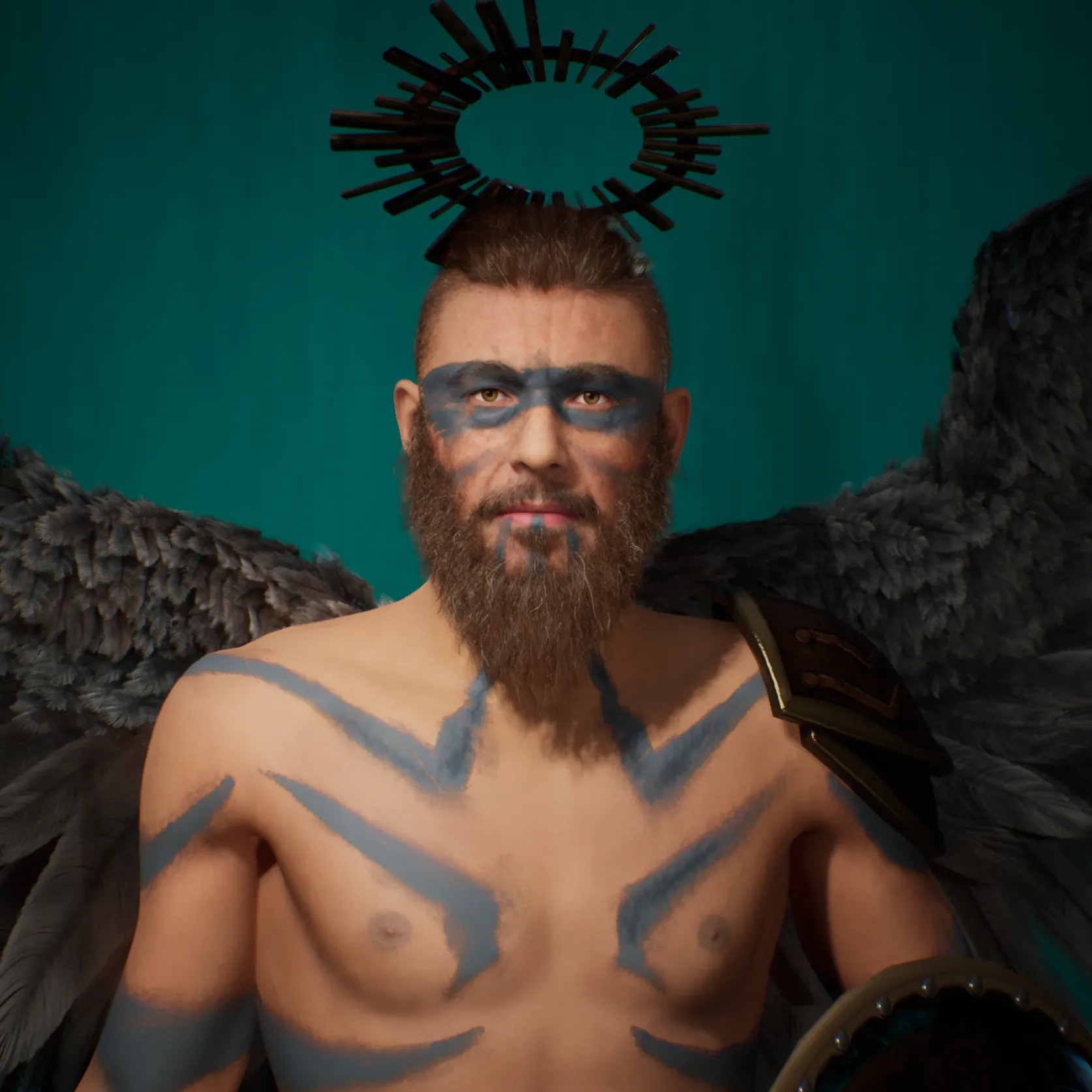 A leading general in the battle with the Dark, Jeremiel commands the Emerald Fire, Heaven’s great flight of green warrior dragons, the greatest air force in all Creation. The Archangel and his flight live and train in the Dragonlands, a live range of the volcanic mountains of Ignea on the border of Heaven. The Dragonlands glow with the swirling colours of fire obsidian, plumes of blue smoke rising from craters into a sky alive with shifting auroras. Within the volcanoes the dragons lay their eggs, the hatchlings growing in the intense heat to great sizes, with breaths of searing fire. 

A booming, bearded giant, Jeremiel seems almost part-dragon himself. He swoops among his squadron on black wings, cloaked in a green aura, the sword Firedrake raised, coordinating formations, directing fire attacks, practising aerial skirmishes, supporting the defensive forts that are ranged along the mountains. He commands the dragons in their own language, more ancient even than the tongue of the angels. 

Whenever the legions of the Dark launch aerial attacks on strongholds of the Light and the Worlds of the Multiverse, Jeremiel and his dragons defend against the red beasts of the enemy. And on the day of the Eschaton, the Emerald Fire will burn high above the Wastes of Blood, battling the foe for supremacy of the air.