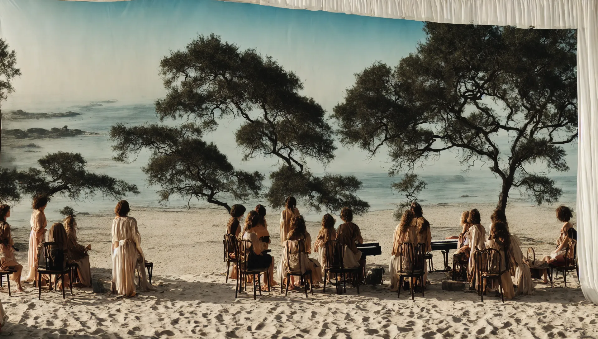 The island depicted in this series is a remote, serene, and picturesque location. It is surrounded by the sea and features a dramatic coastline with rugged cliffs and rocky beaches. The landscape is characterized by vast open fields, sparse vegetation, and a few scattered trees. The overall atmosphere is one of isolation, tranquility, and contemplation.

The island itself is a significant element of the serie, both as a character in its own right and as a metaphor for the human condition. Its isolation and natural beauty create a contemplative atmosphere that enhances the film's themes of faith, sacrifice, and the search for meaning in a world on the brink of destruction.