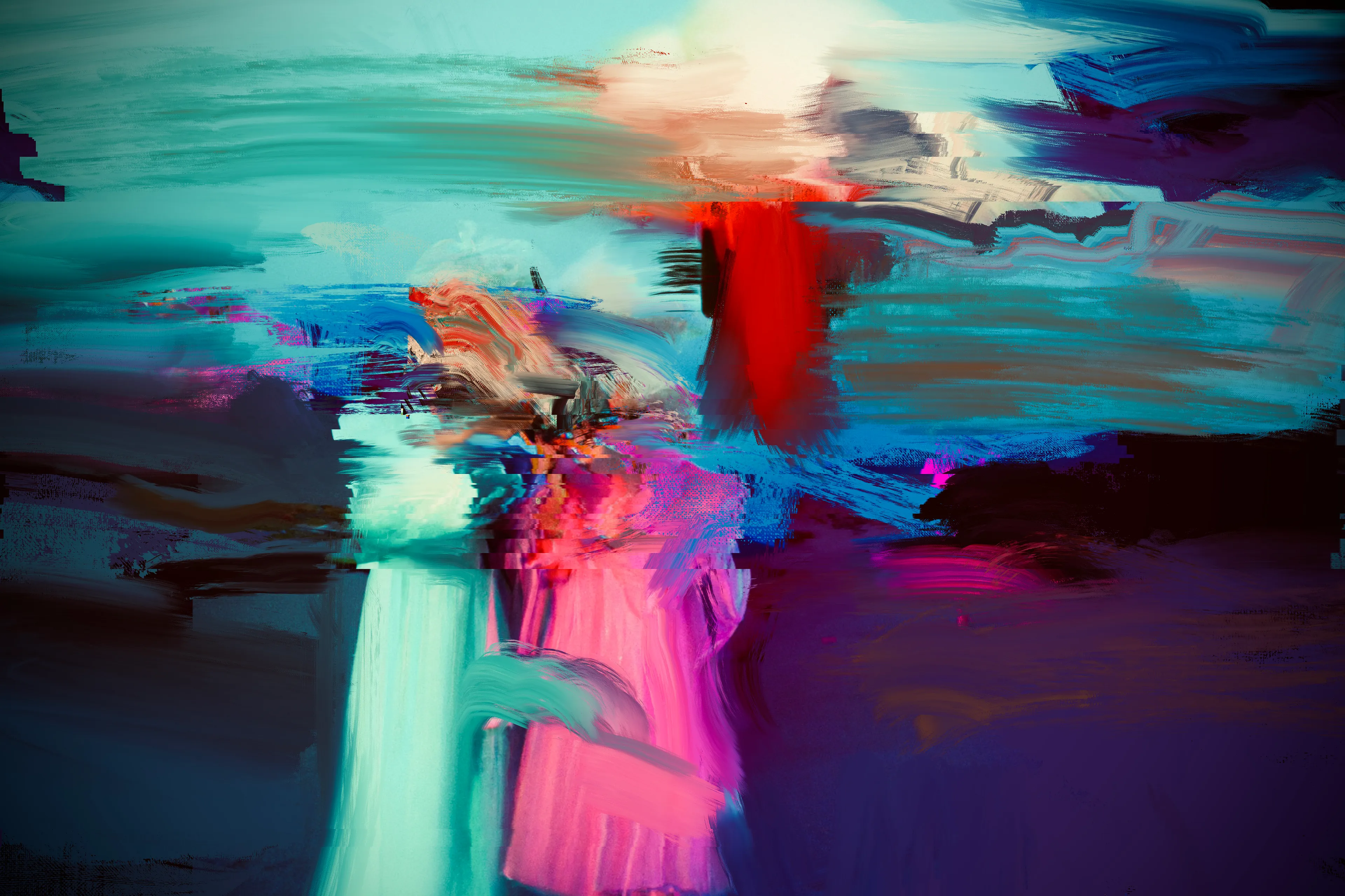 A circle of protagonists and bad actors defy the motel perimeter to venture into the land beyond; one where strange clouds and chemical-beaten signs appear on the horizon line. As night falls, the morphing process begins as the SIGHTSEERS start to glitch, faces become increasingly morphic as the wild winds blow and the radio interference increases. The SIGHTSEERS can’t resist the ultimate photo opportunity...