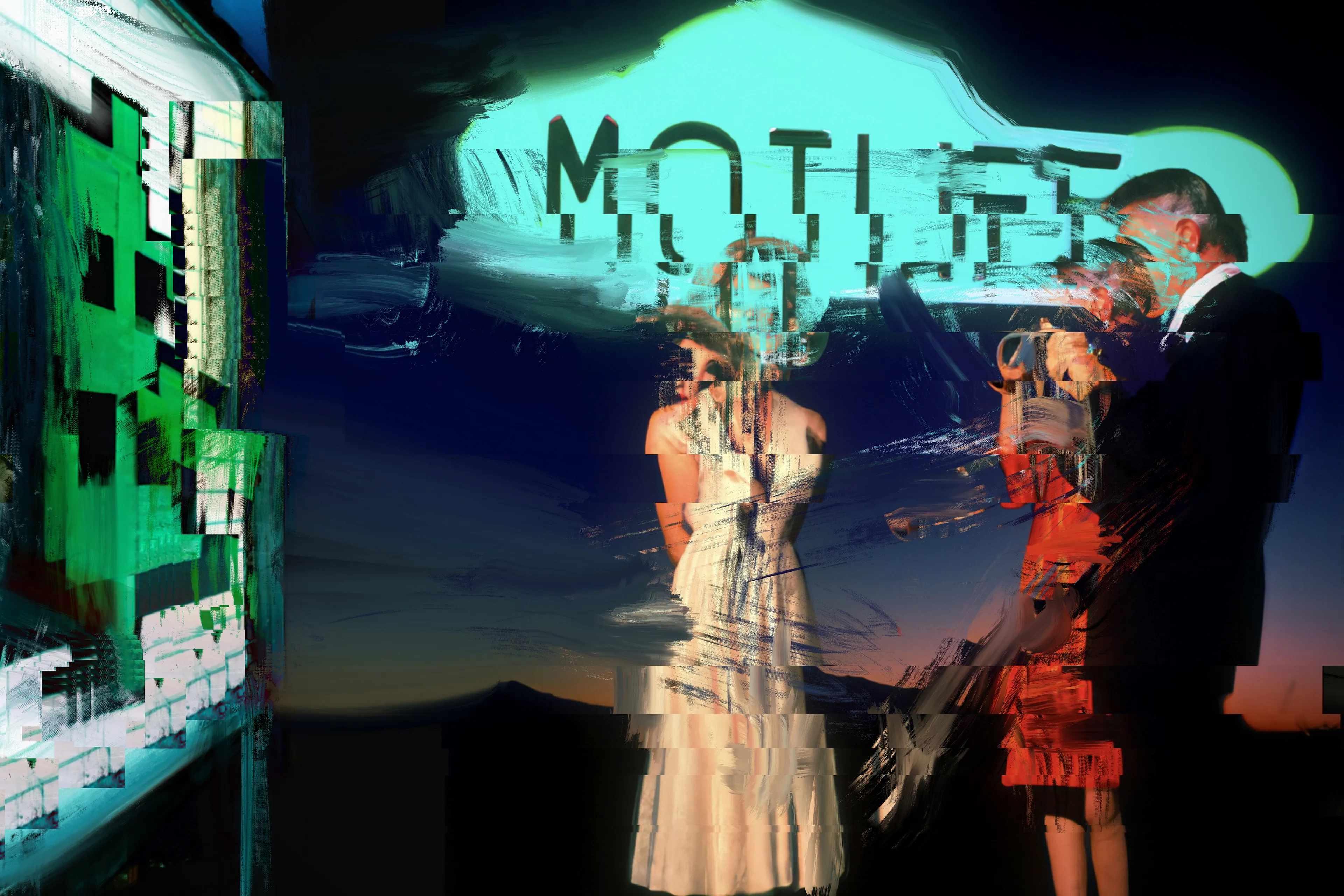 A circle of protagonists and bad actors defy the motel perimeter to venture into the land beyond; one where strange clouds and chemical-beaten signs appear on the horizon line. As night falls, the morphing process begins as the SIGHTSEERS start to glitch, faces become increasingly morphic as the wild winds blow and the radio interference increases. The SIGHTSEERS can’t resist the ultimate photo opportunity...