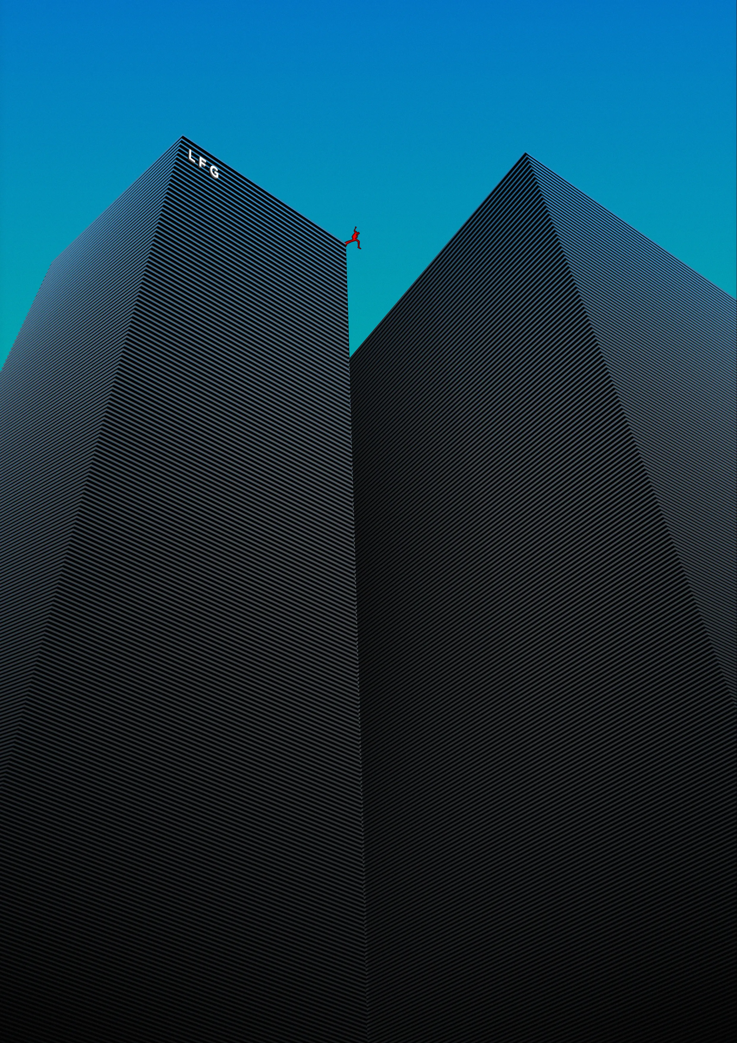 Inspired by our community's relentless spirit, I visualized a leap of faith. The man jumping between skyscrapers symbolises our collective drive to push boundaries, take risks, keep building, and shout to the world, Let's Fvckin Go!