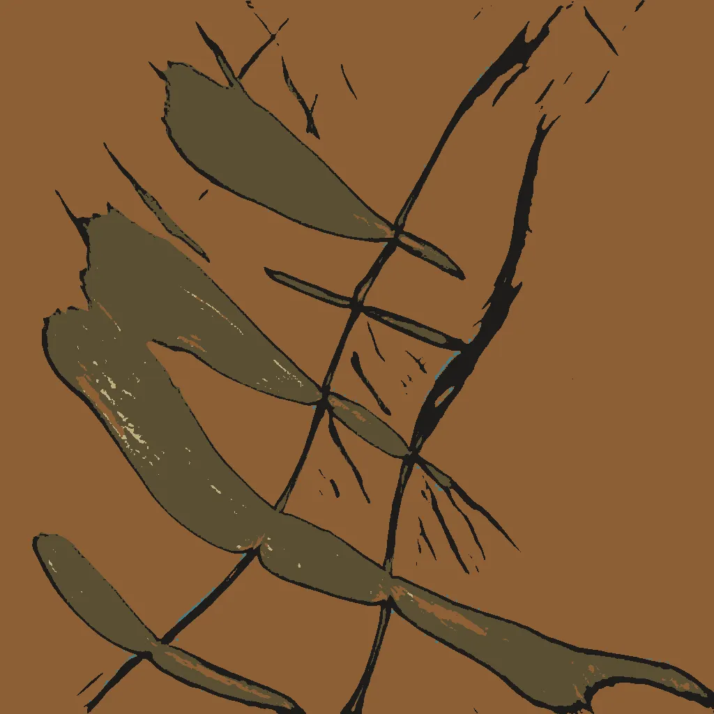 This series is part AI, part human analog art, and part human digital art. Pieces are generated using a neural generative model (AI) trained on the artist's physical sketchbook. Generations are re-rendered in a variety of palettes. The physical sketchbook had sketches, doodles, paper cutting, mandalas, zentangles -- often with a brief hand-written description. Taking the confluence of human and machine further, the pieces are interpreted by an AI model.