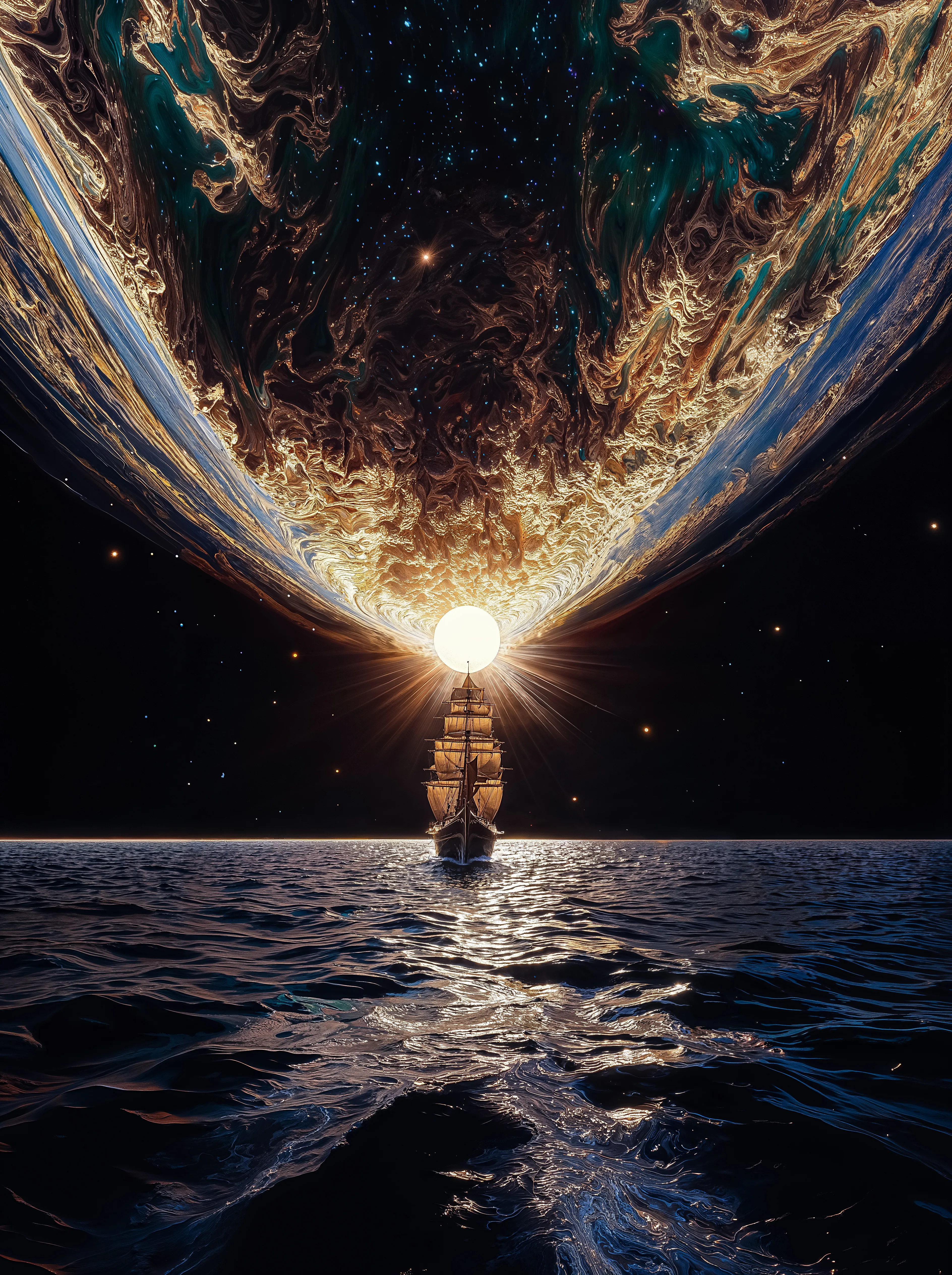 'New Lands' - a mesmerizing NFT collection by Miboso. This collection transports viewers beyond ordinary horizons into a world defined by cosmic wonder, thrilling adventure, and profound mystery. Each of the 300 meticulously crafted pieces is an invitation to sail uncharted waters, illuminated by celestial phenomena and epic storytelling.

Every image captures a unique moment, ranging from tranquil expeditions beneath surreal cosmic vistas to heart-pounding confrontations with elemental forces. Whether you are drawn to tranquil beauty or intense drama, this collection offers an emotional resonance that explores the human spirit’s enduring quest for freedom and discovery.

Priced at an accessible 0.05 ETH per artwork, each NFT stands as both a striking visual masterpiece and a timeless digital asset. The limited collection size ensures exclusivity and collectible appeal, fostering a community of explorers united by imagination, curiosity, and passion.

Embrace your inner voyager—collect, trade, and journey with us through the limitless expanse of the Ethereal Sea. Let's set sail for new lands.