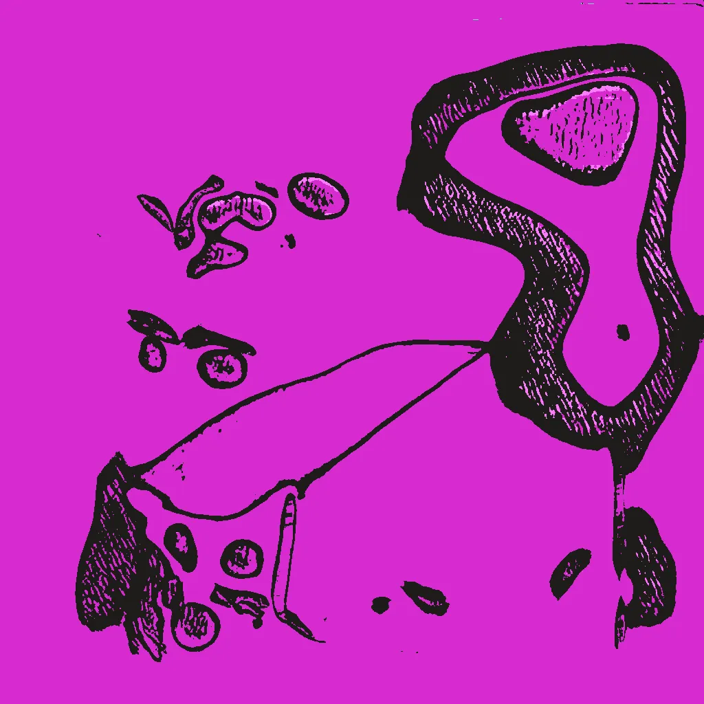 This series is part AI, part human analog art, and part human digital art. Pieces are generated using a neural generative model (AI) trained on the artist's physical sketchbook. Generations are re-rendered in a variety of palettes. The physical sketchbook had sketches, doodles, paper cutting, mandalas, zentangles -- often with a brief hand-written description. Taking the confluence of human and machine further, the pieces are interpreted by an AI model.
