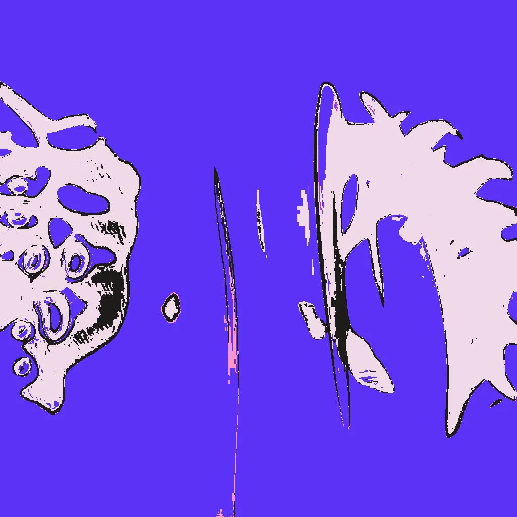 This series is part AI, part human analog art, and part human digital art. Pieces are generated using a neural generative model (AI) trained on the artist's physical sketchbook. Generations are re-rendered in a variety of palettes. The physical sketchbook had sketches, doodles, paper cutting, mandalas, zentangles -- often with a brief hand-written description. Taking the confluence of human and machine further, the pieces are interpreted by an AI model.