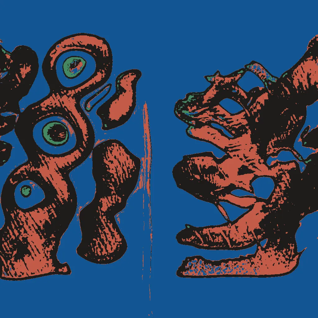 This series is part AI, part human analog art, and part human digital art. Pieces are generated using a neural generative model (AI) trained on the artist's physical sketchbook. Generations are re-rendered in a variety of palettes. The physical sketchbook had sketches, doodles, paper cutting, mandalas, zentangles -- often with a brief hand-written description. Taking the confluence of human and machine further, the pieces are interpreted by an AI model.