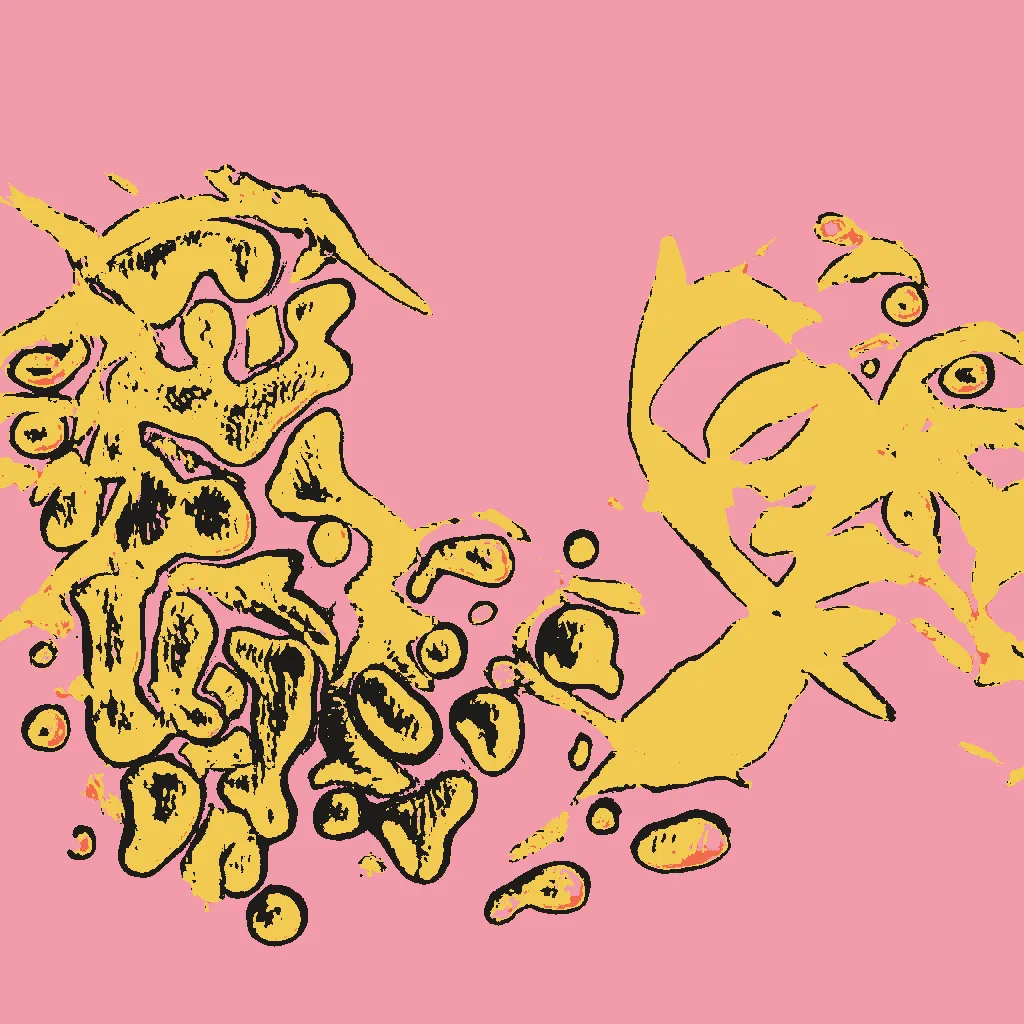 This series is part AI, part human analog art, and part human digital art. Pieces are generated using a neural generative model (AI) trained on the artist's physical sketchbook. Generations are re-rendered in a variety of palettes. The physical sketchbook had sketches, doodles, paper cutting, mandalas, zentangles -- often with a brief hand-written description. Taking the confluence of human and machine further, the pieces are interpreted by an AI model.