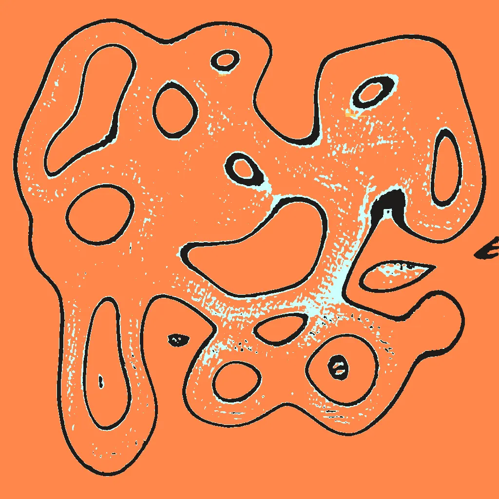 This series is part AI, part human analog art, and part human digital art. Pieces are generated using a neural generative model (AI) trained on the artist's physical sketchbook. Generations are re-rendered in a variety of palettes. The physical sketchbook had sketches, doodles, paper cutting, mandalas, zentangles -- often with a brief hand-written description. Taking the confluence of human and machine further, the pieces are interpreted by an AI model.