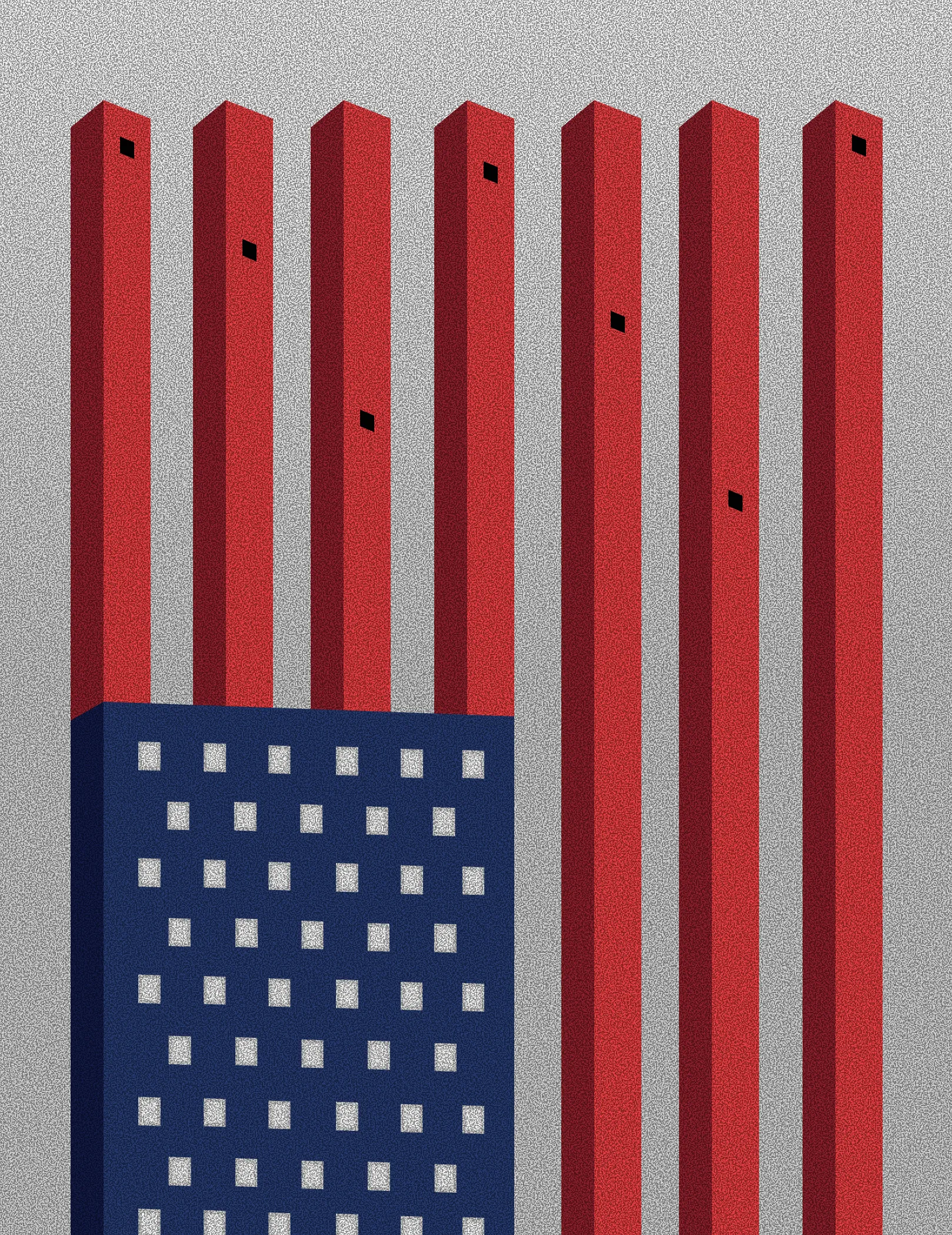 The work reflects the idea of being 'born into capitalism', where the national identity and the economic structure merge into one environment. The piece explores how ambition and pride are built into the very design of the country people grow up in, and always rising.

"Reimagines the American flag as architecture. The blue field becomes a grounded foundation, steady and heavy, while the red stripes rise upward as tall, as solid pillars."